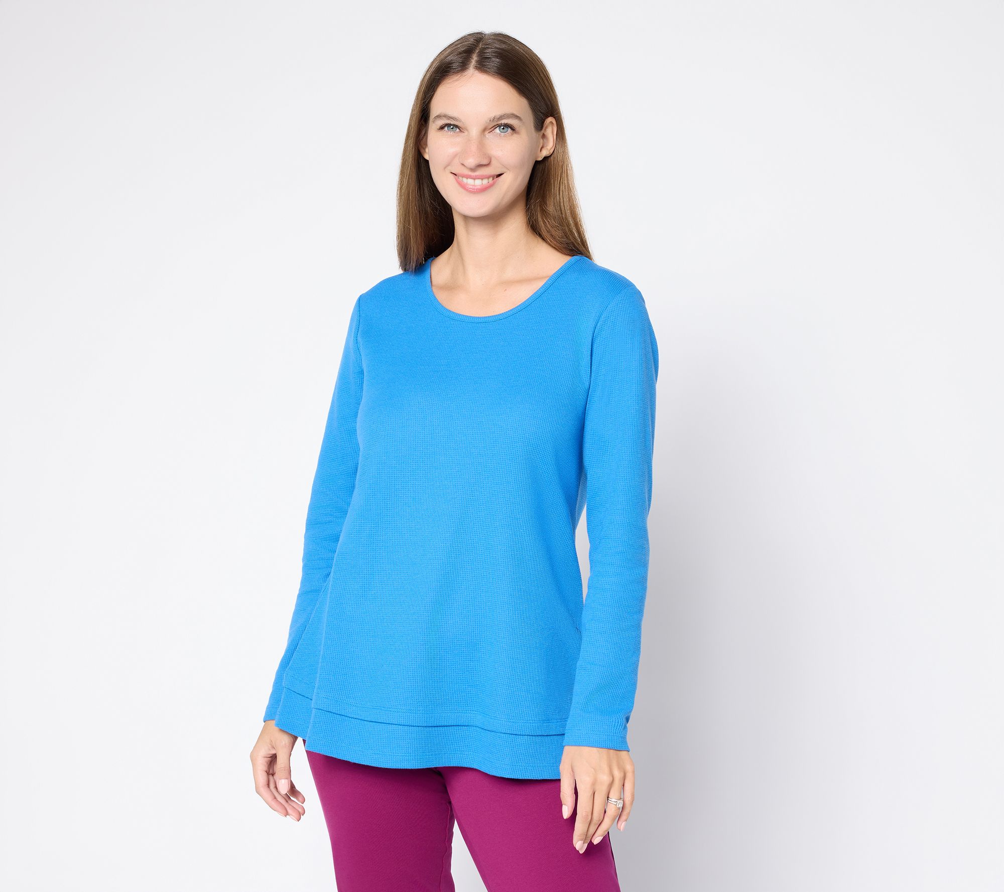 Denim & Co. Essentials Petite Waffle Knit Scoop Neck Swing Tunic