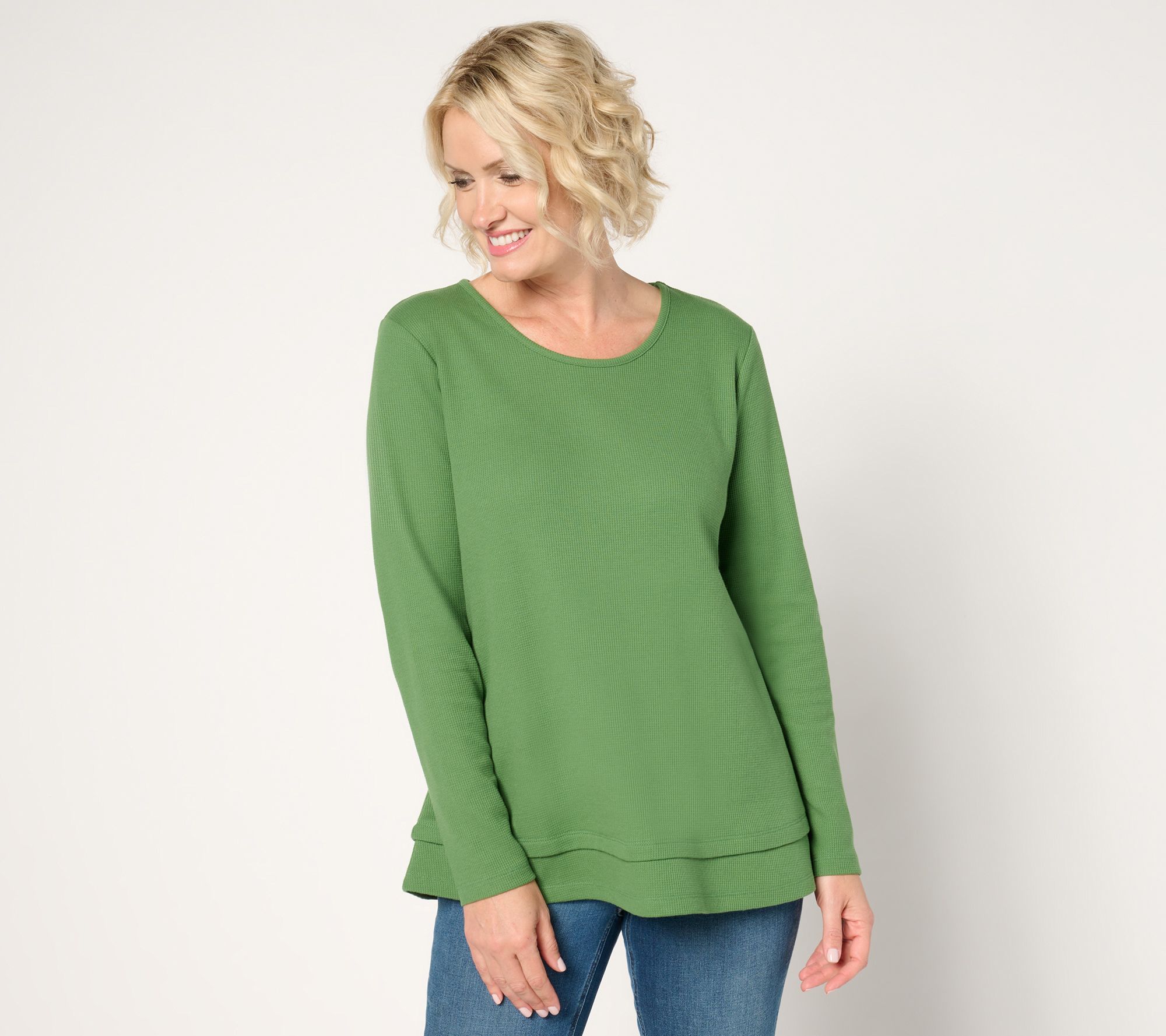 Denim & Co. Essentials Petite Waffle Knit Scoop Neck Swing Tunic