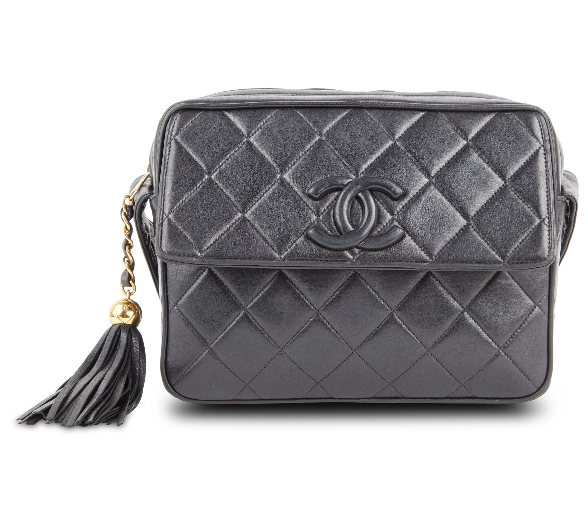 Pre-Owned Chanel CC Debossed Camera Bag Lambskin Black