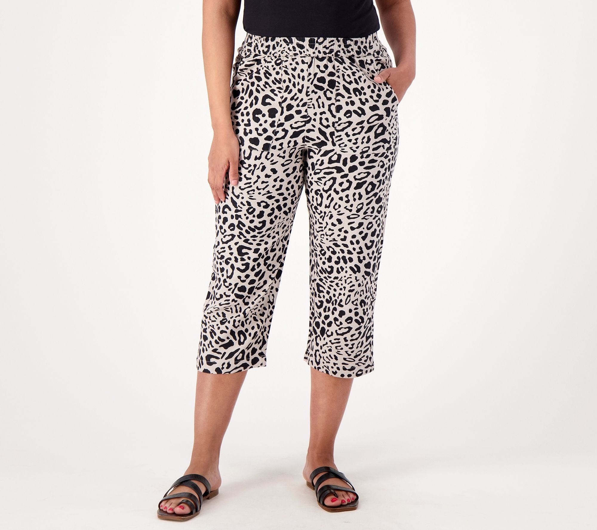 "As Is" Susan Graver PURE Printed Liquid Knit Petite Pull-On Capri