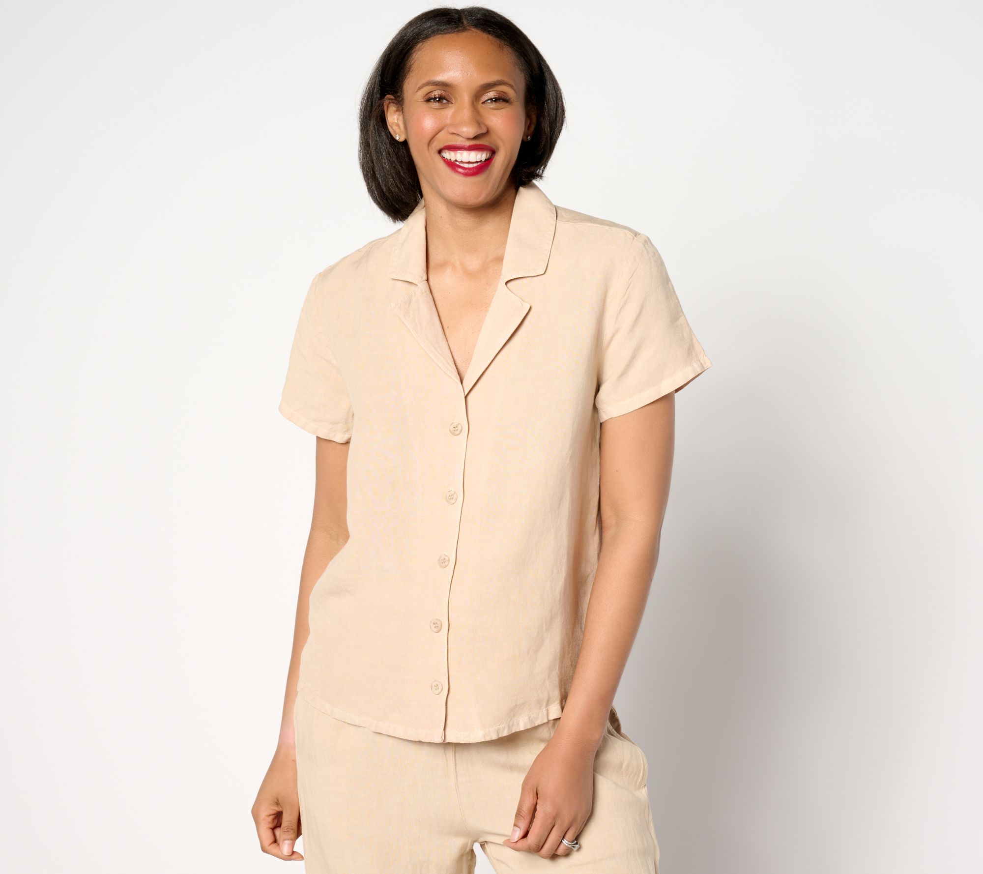 Side Stitch Short-Sleeve Notch Collar Shirt