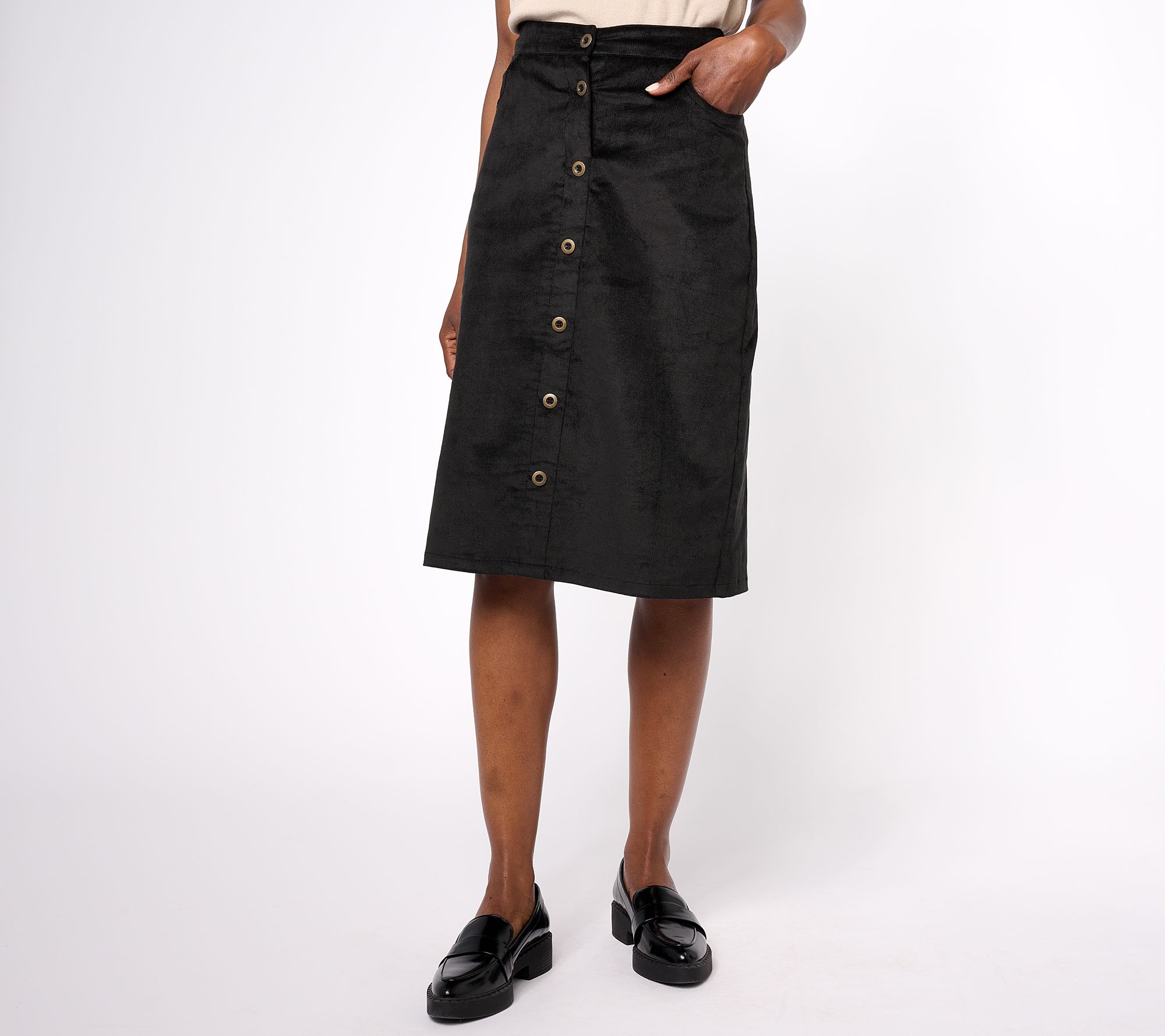 "As Is" Denim & Co. Button Front Stretch Corduroy Skirt