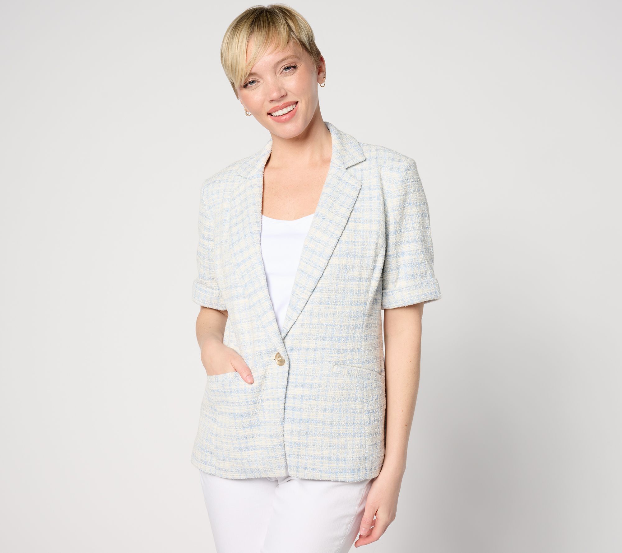 GRAVER Susan Graver Knit Tweed Short Sleeve Blazer