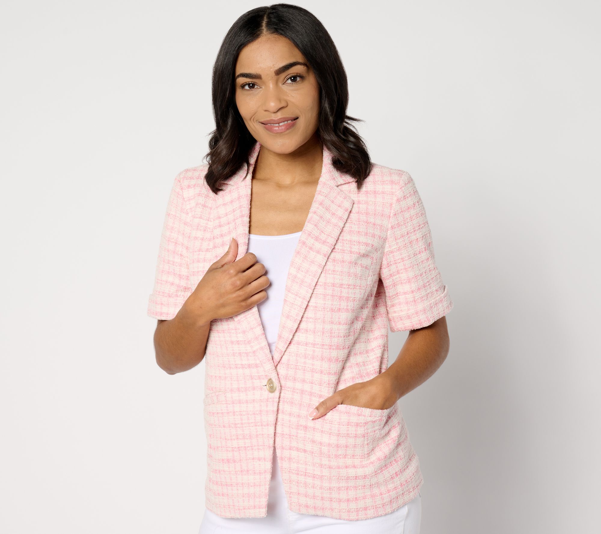 GRAVER Susan Graver Knit Tweed Short Sleeve Blazer