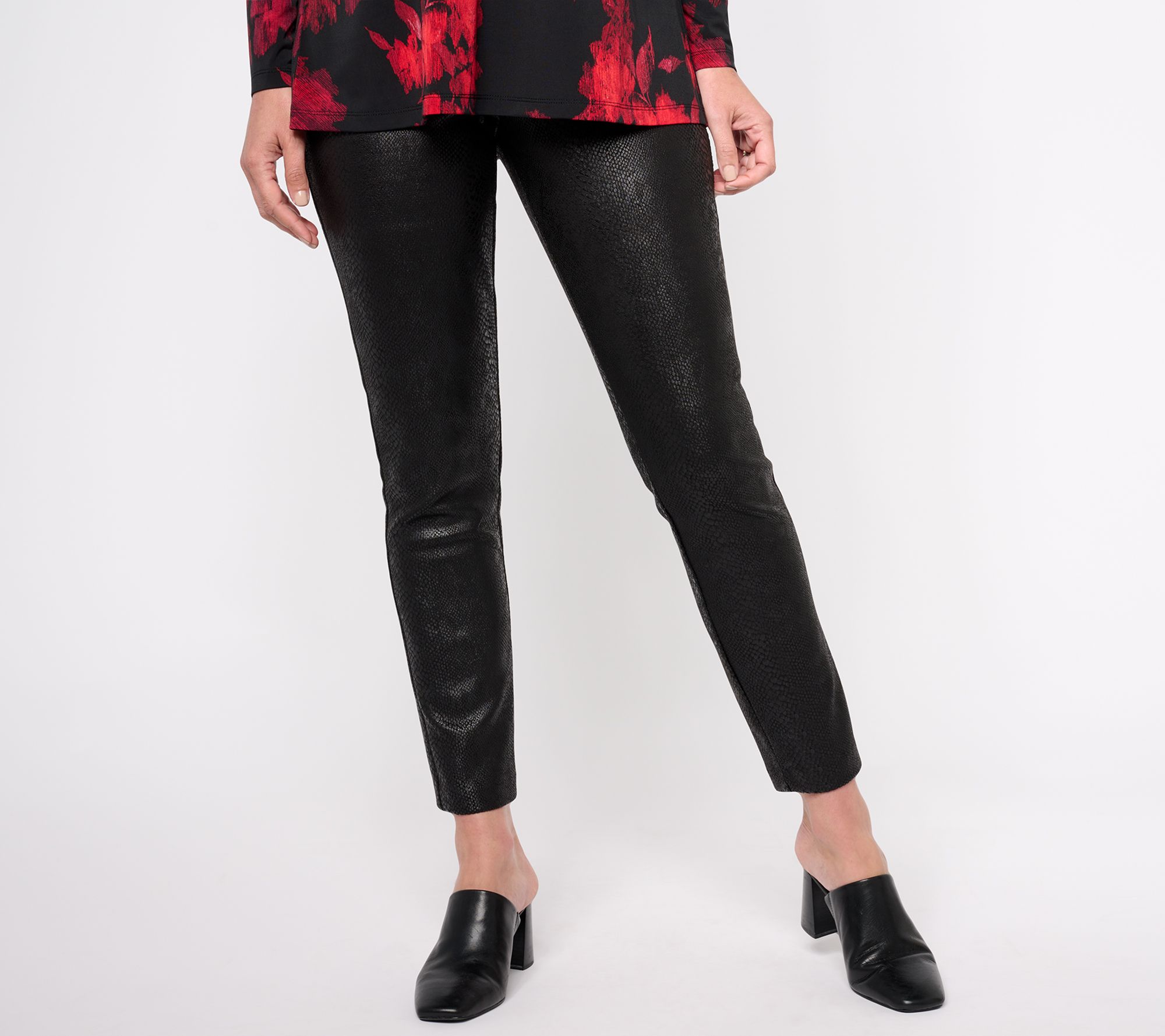 "As Is" Susan Graver Petite Printed Knit Faux Suede Leggings