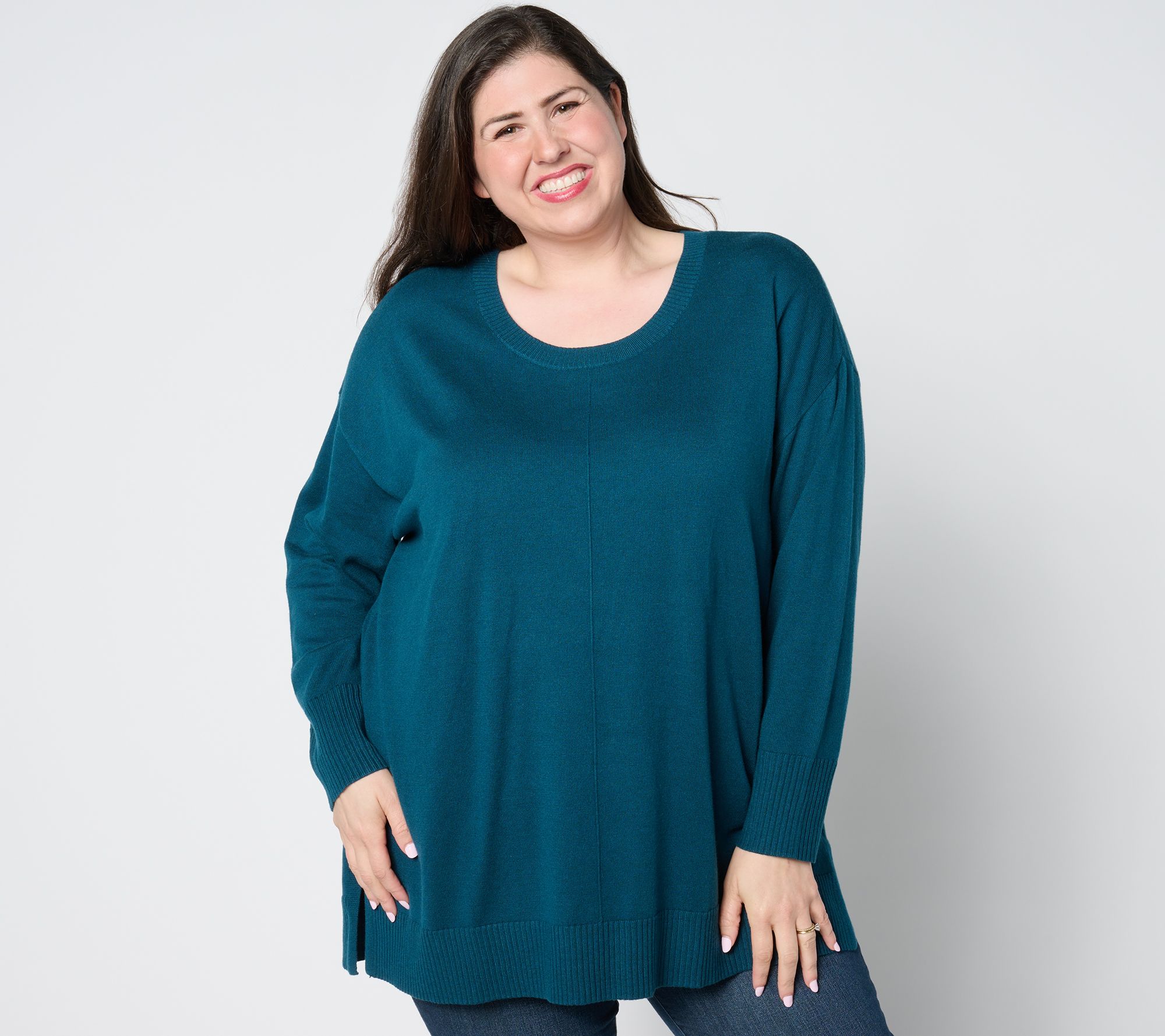 Denim & Co. Signature Scoop Neck Long Sleeve Tunic Sweater