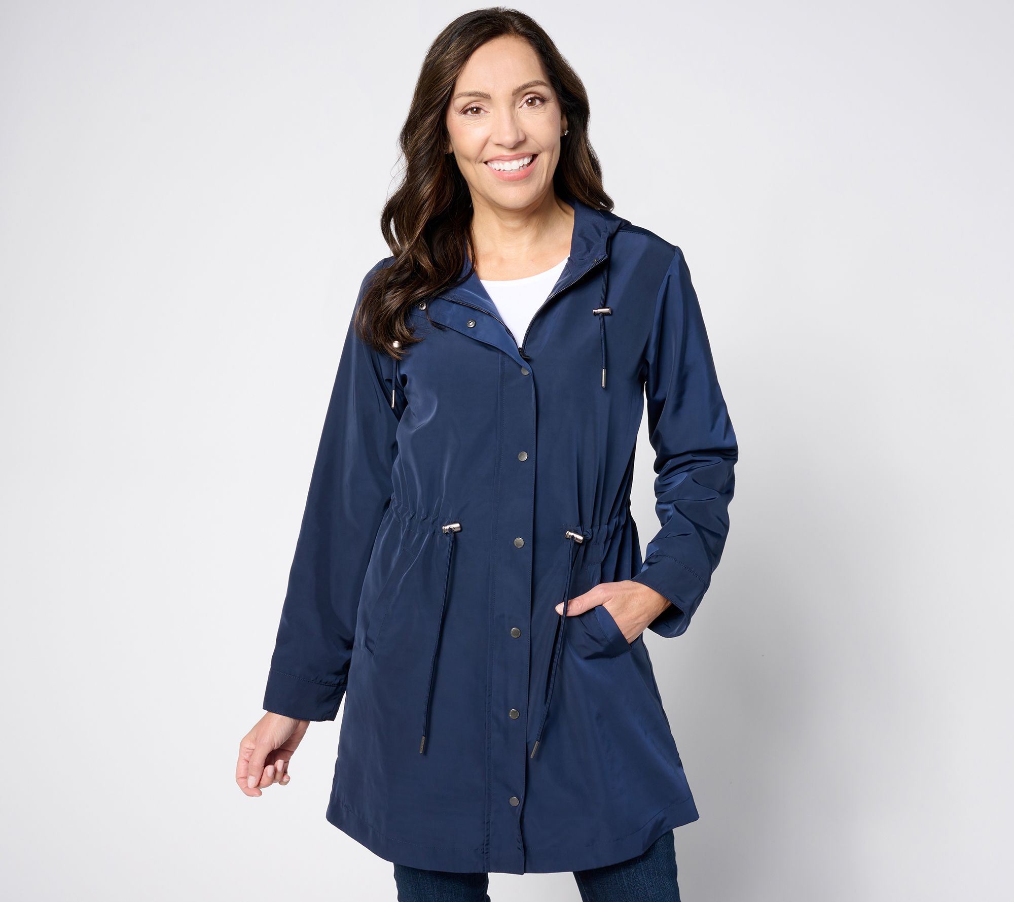 "As Is" Susan Graver Regular Water Resistant Cinched Waist Anorak Jacket