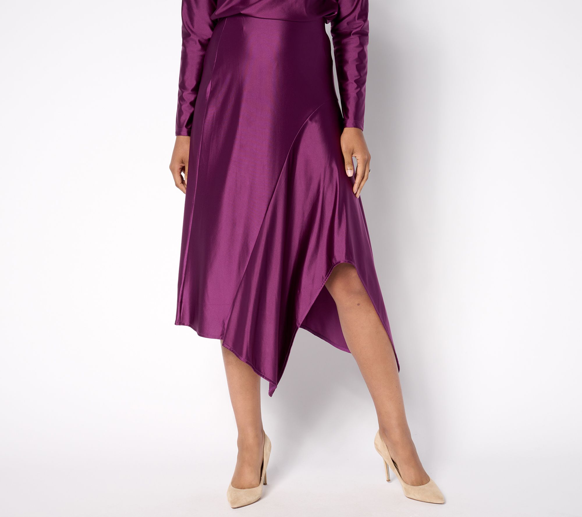 Attitudes by Renee Fluid Satin Petite Asymmetric Hem Skirt