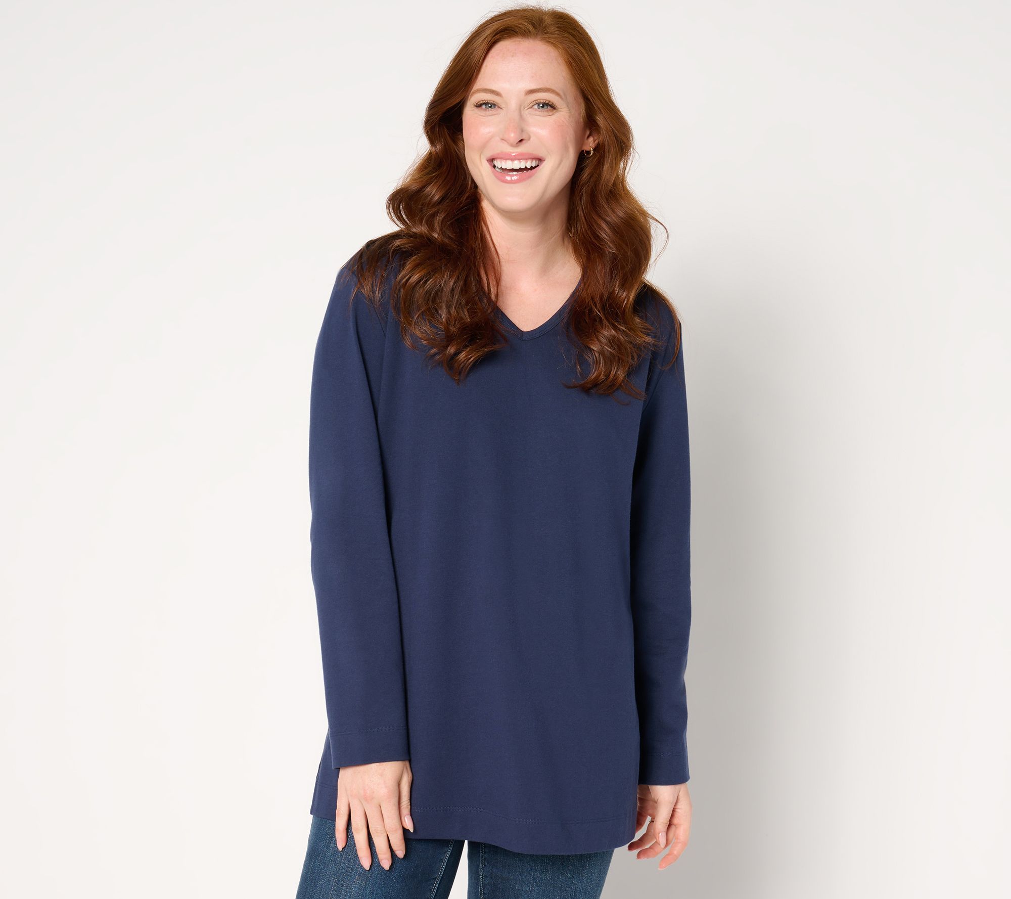 Denim & Co. Essentials Cotton Jersey Oversized V Neck Tunic