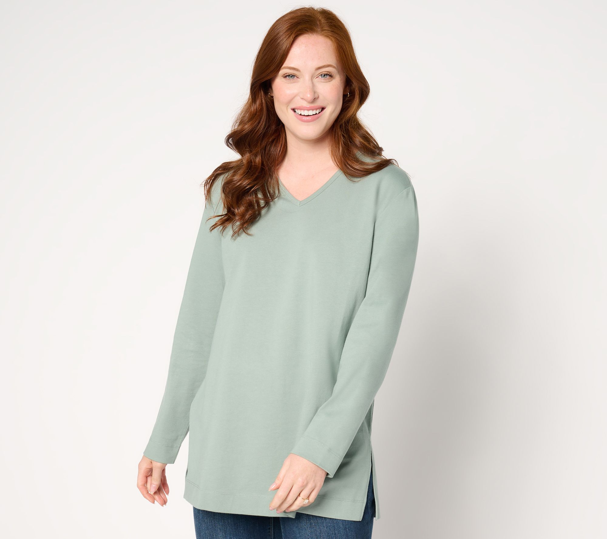 Denim & Co. Essentials Cotton Jersey Oversized V Neck Tunic