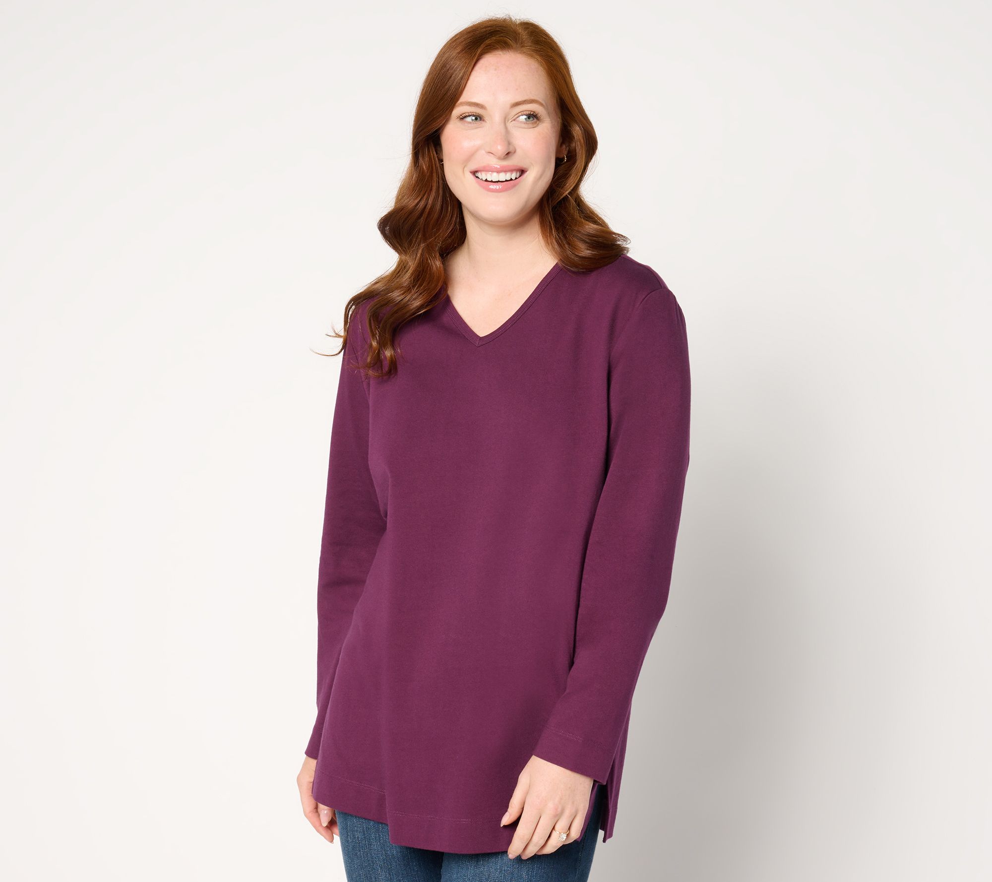 Denim & Co. Essentials Cotton Jersey Oversized V Neck Tunic