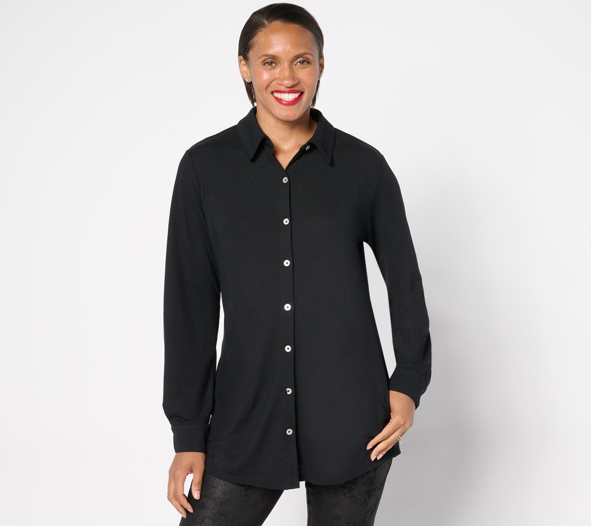 Denim & Co. Petite Heavenly Jersey Button Front Tunic