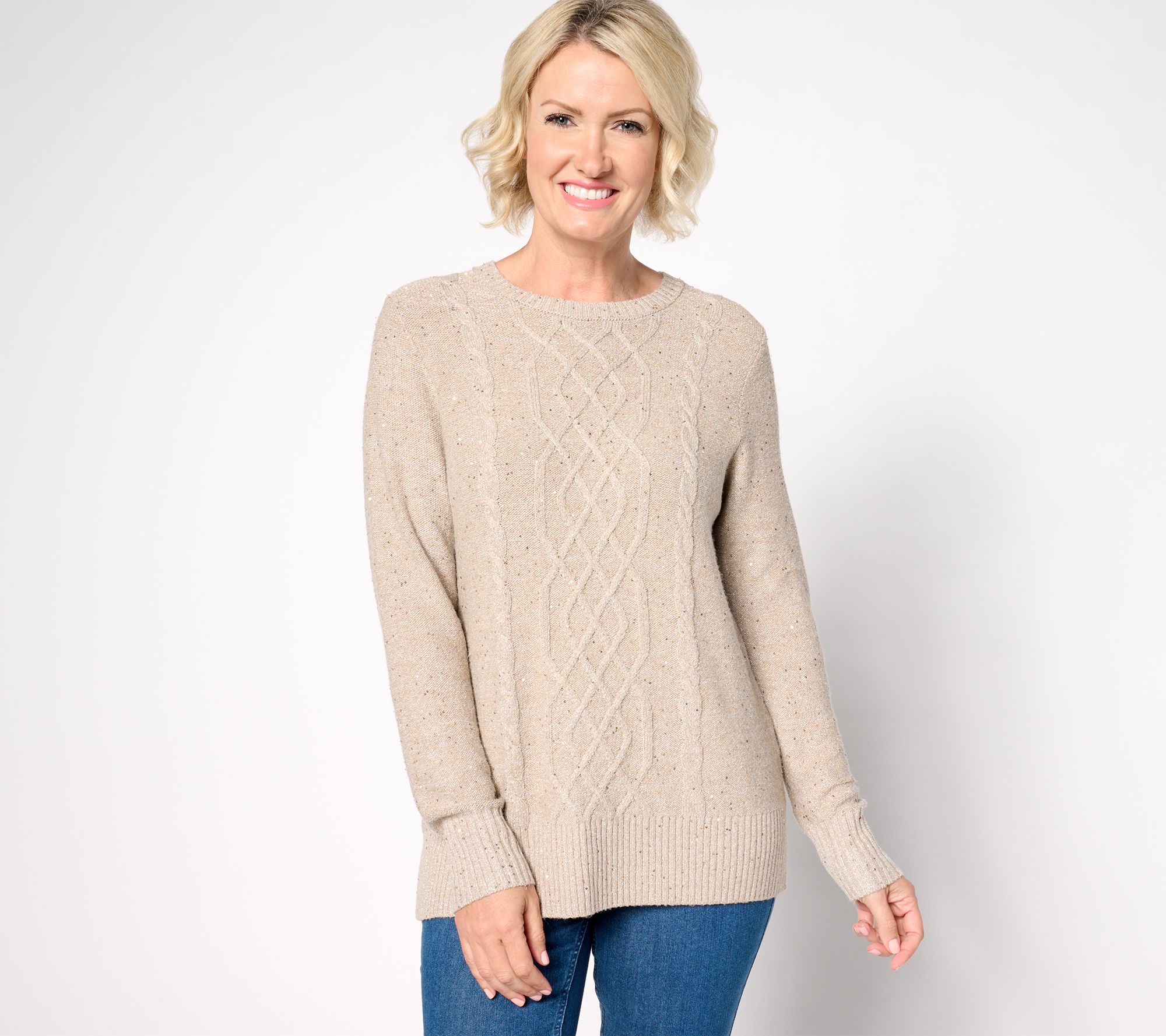 Jingle Belles by Kim Gravel Sugarplum Sparkle Sequin Cable Sweater