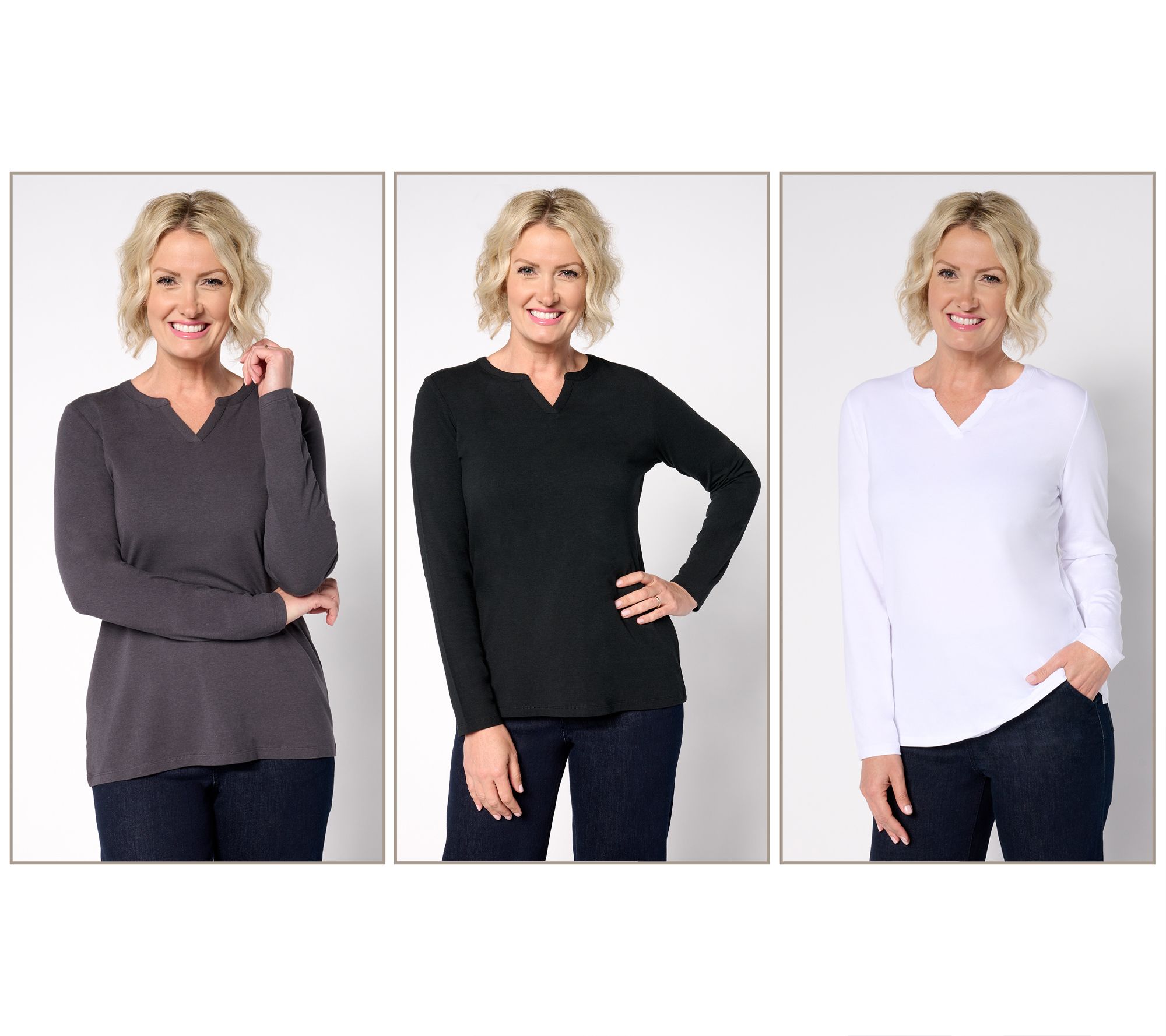 Denim & Co. Essentials So Soft Jersey 3-Pack Long Sleeve Tops
