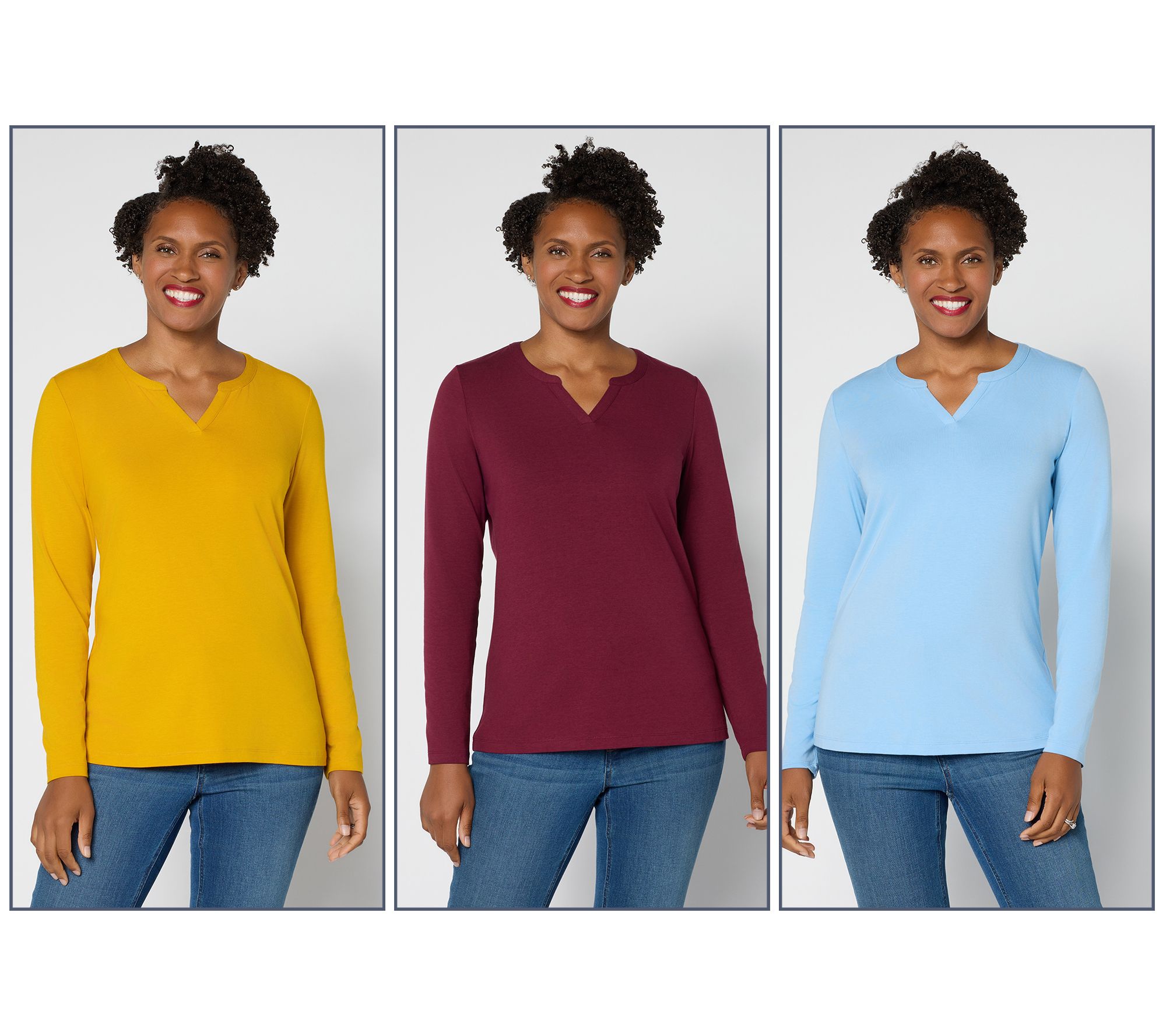 Denim & Co. Essentials So Soft Jersey 3-Pack Long Sleeve Tops