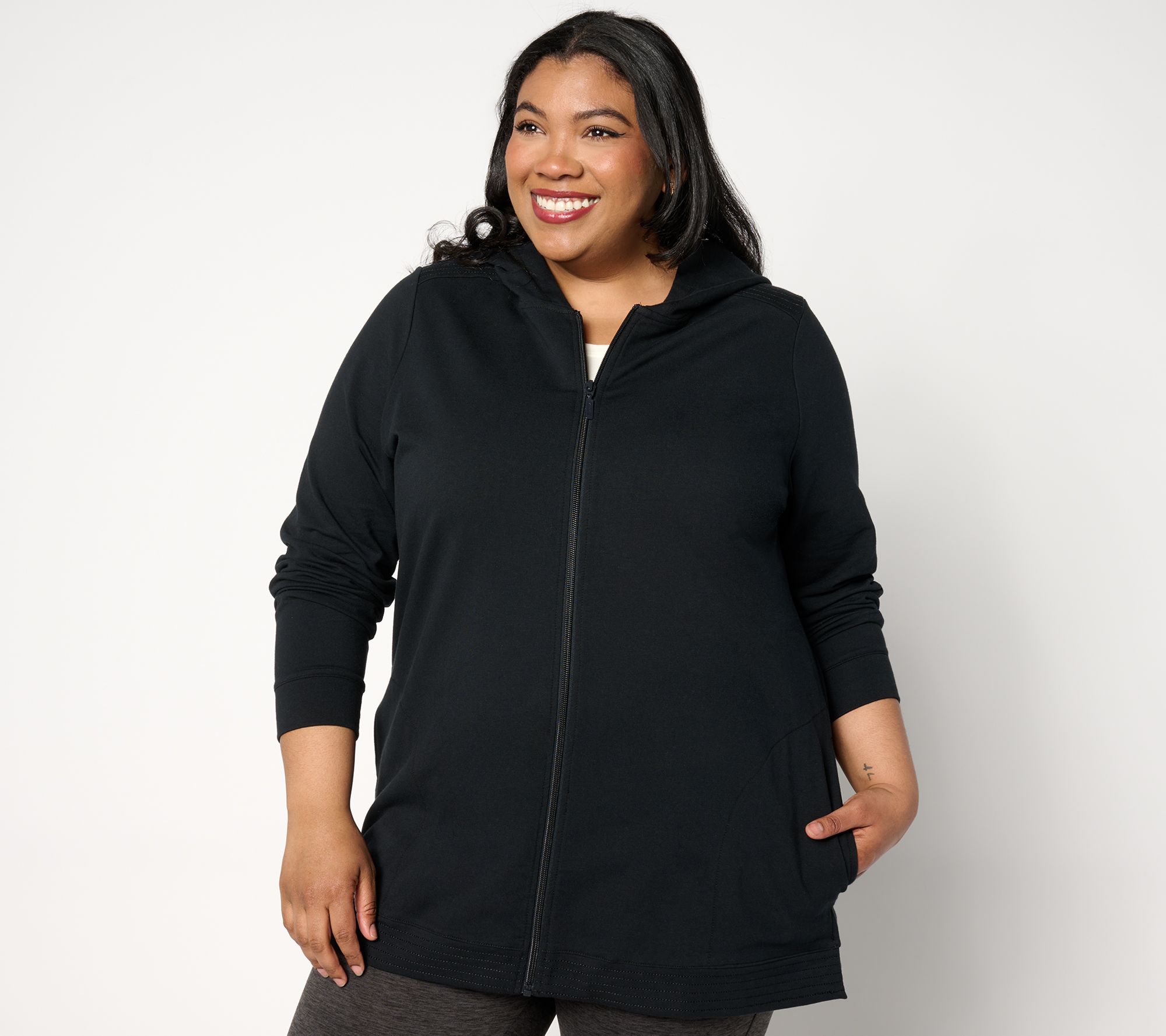 "As Is" Denim & Co. Active French Terry Hooded Tunic Jacket