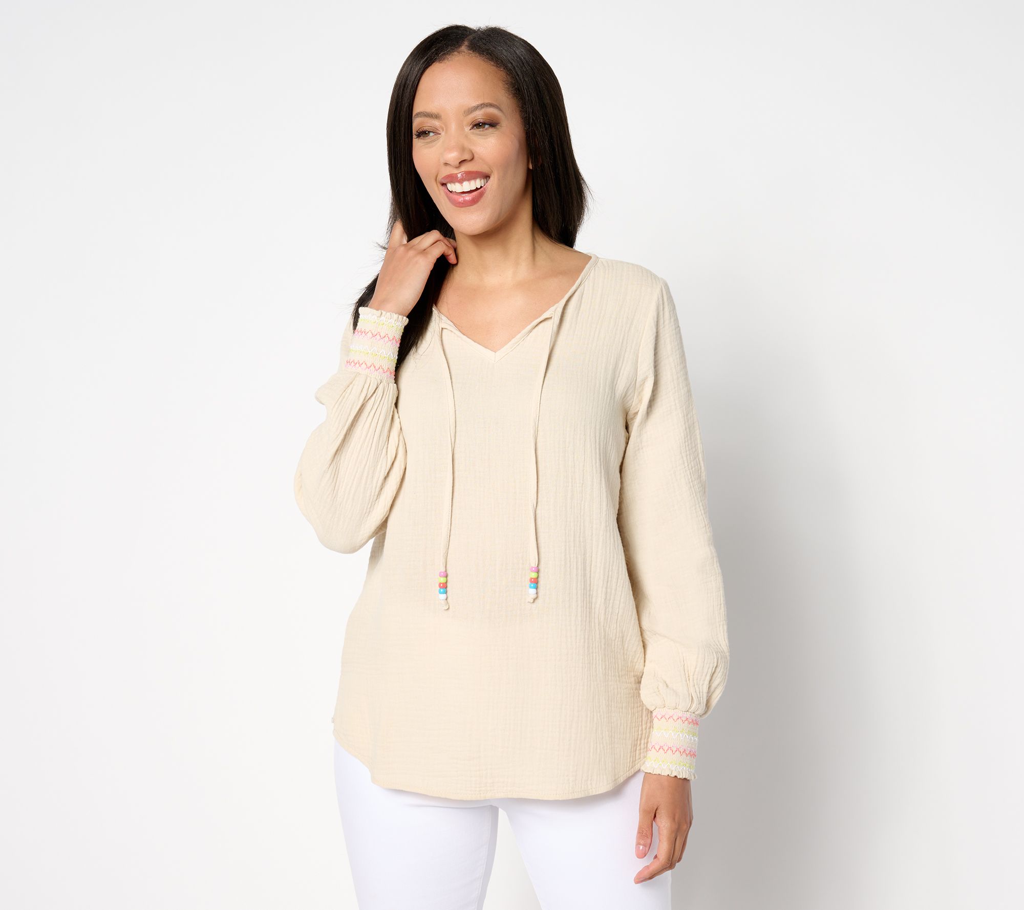 "As Is" Belle Beach by Kim Gravel Cotton Gauze Color Crush Smock Top