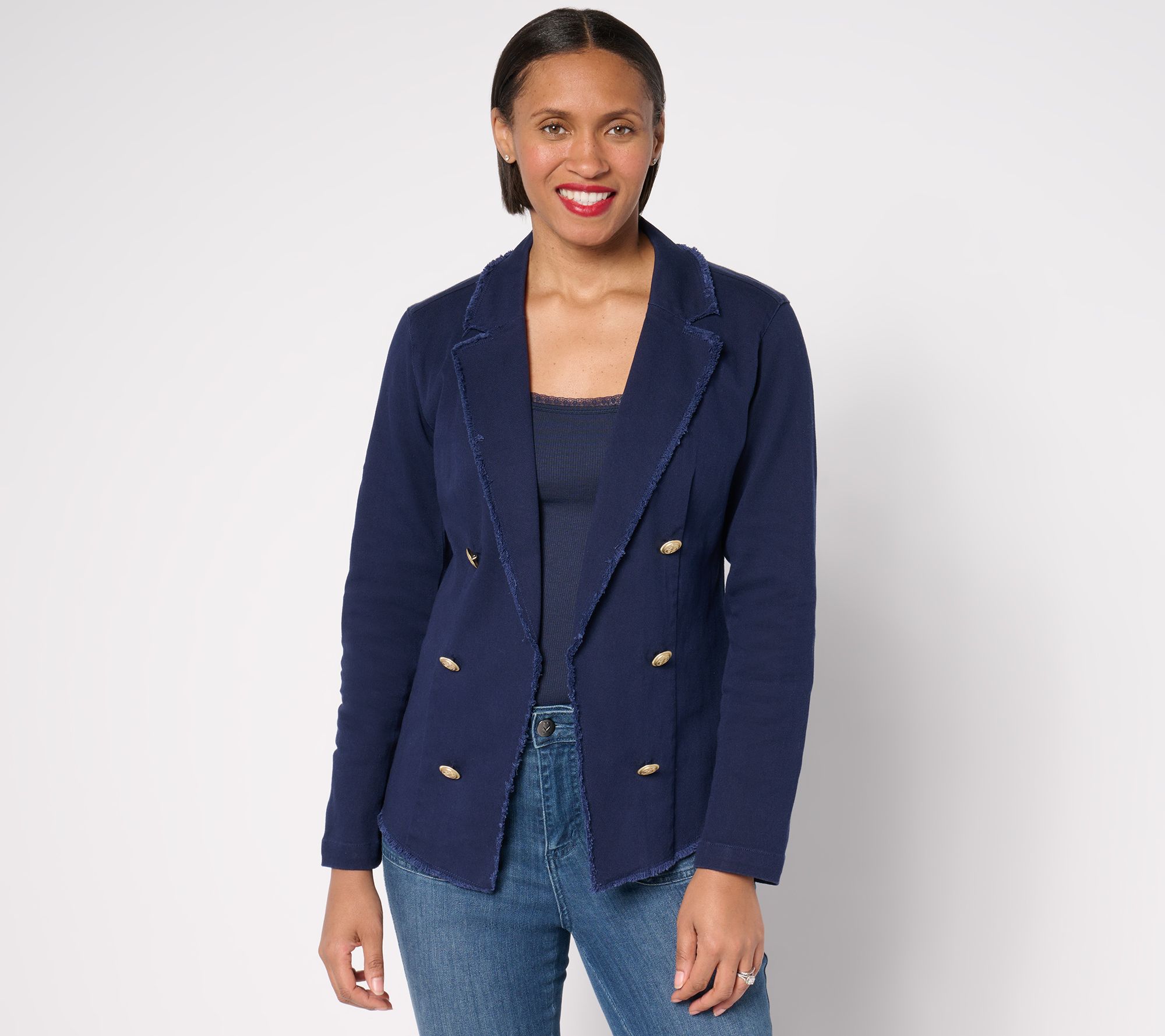 Belle by Kim Gravel Twill Front Knit Back Nautical Jacket
