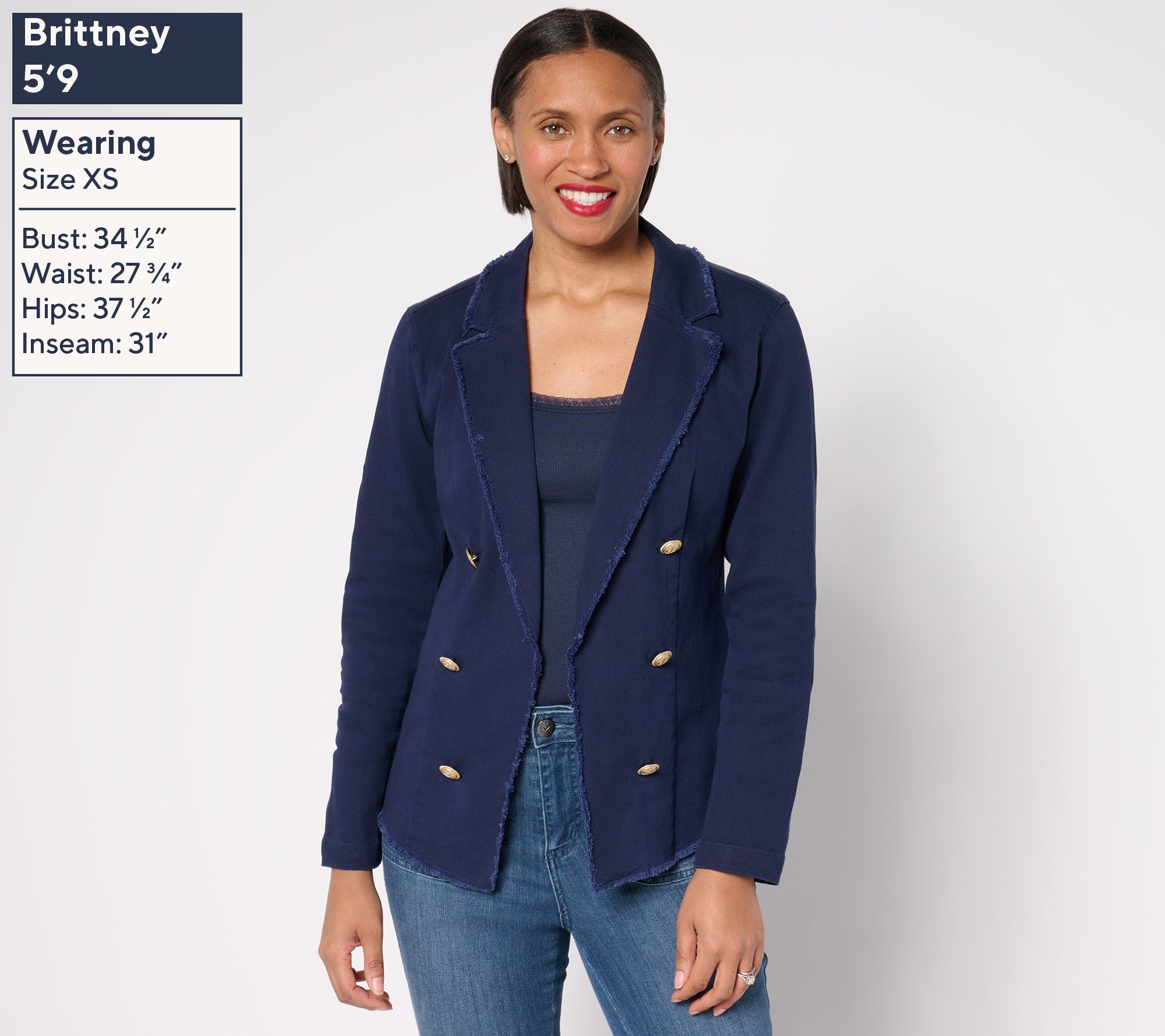 Belle by Kim Gravel Twill Front Knit Back Nautical Jacket - QVC.com