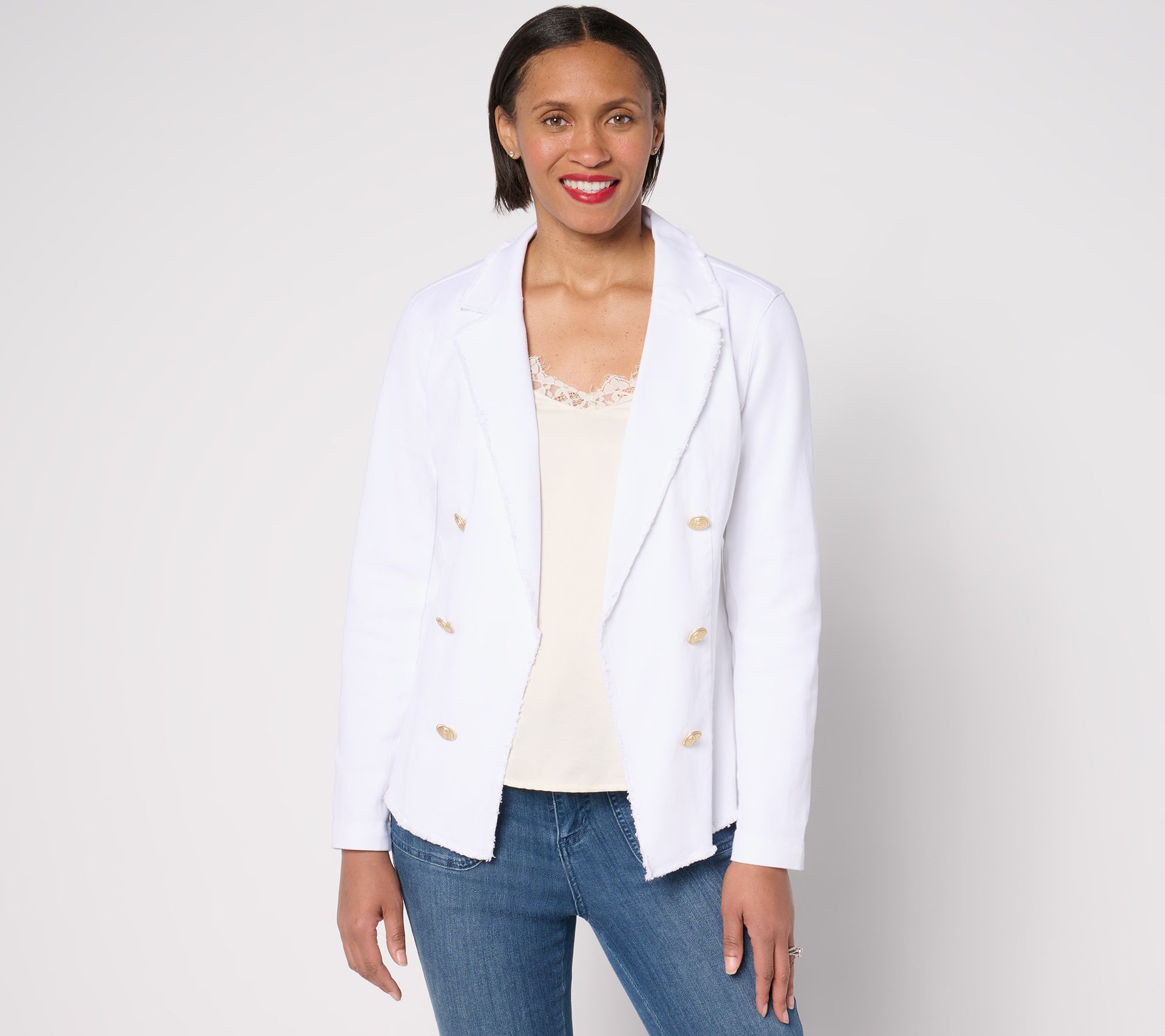 Belle by Kim Gravel Twill Front Knit Back Nautical Jacket