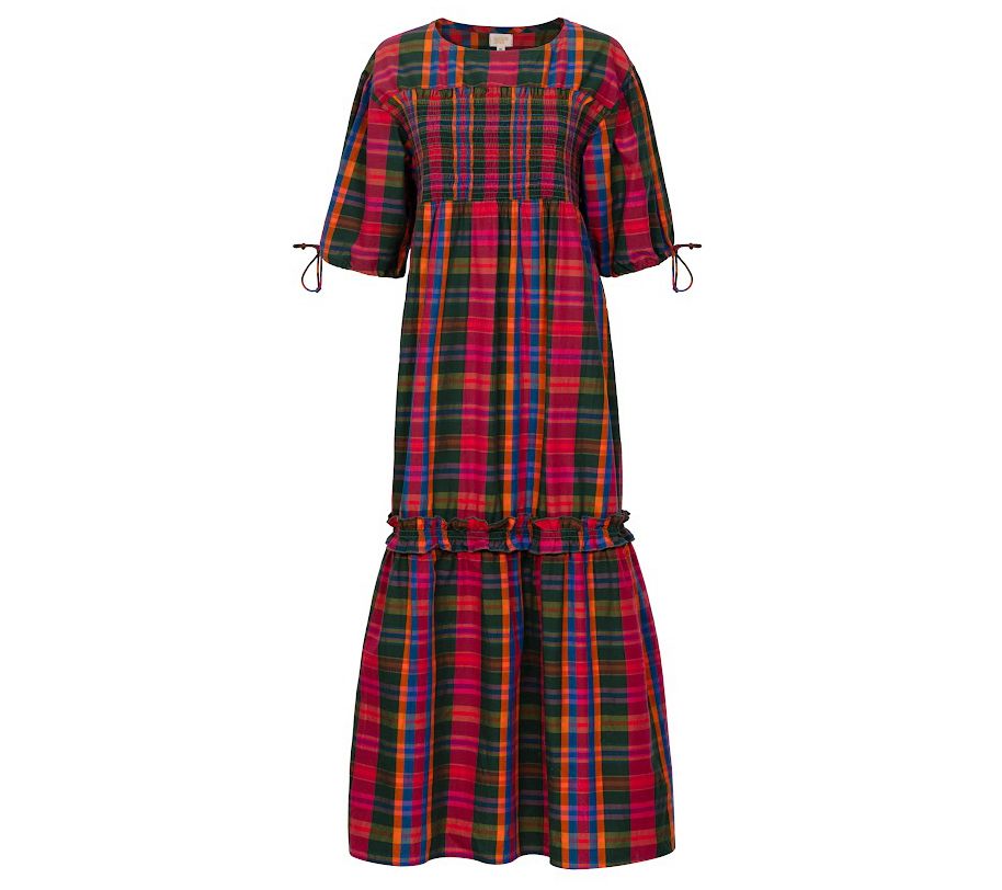 Sunshine Tienda Katrin Que Paso Plaid Cotton Sm cked Dress