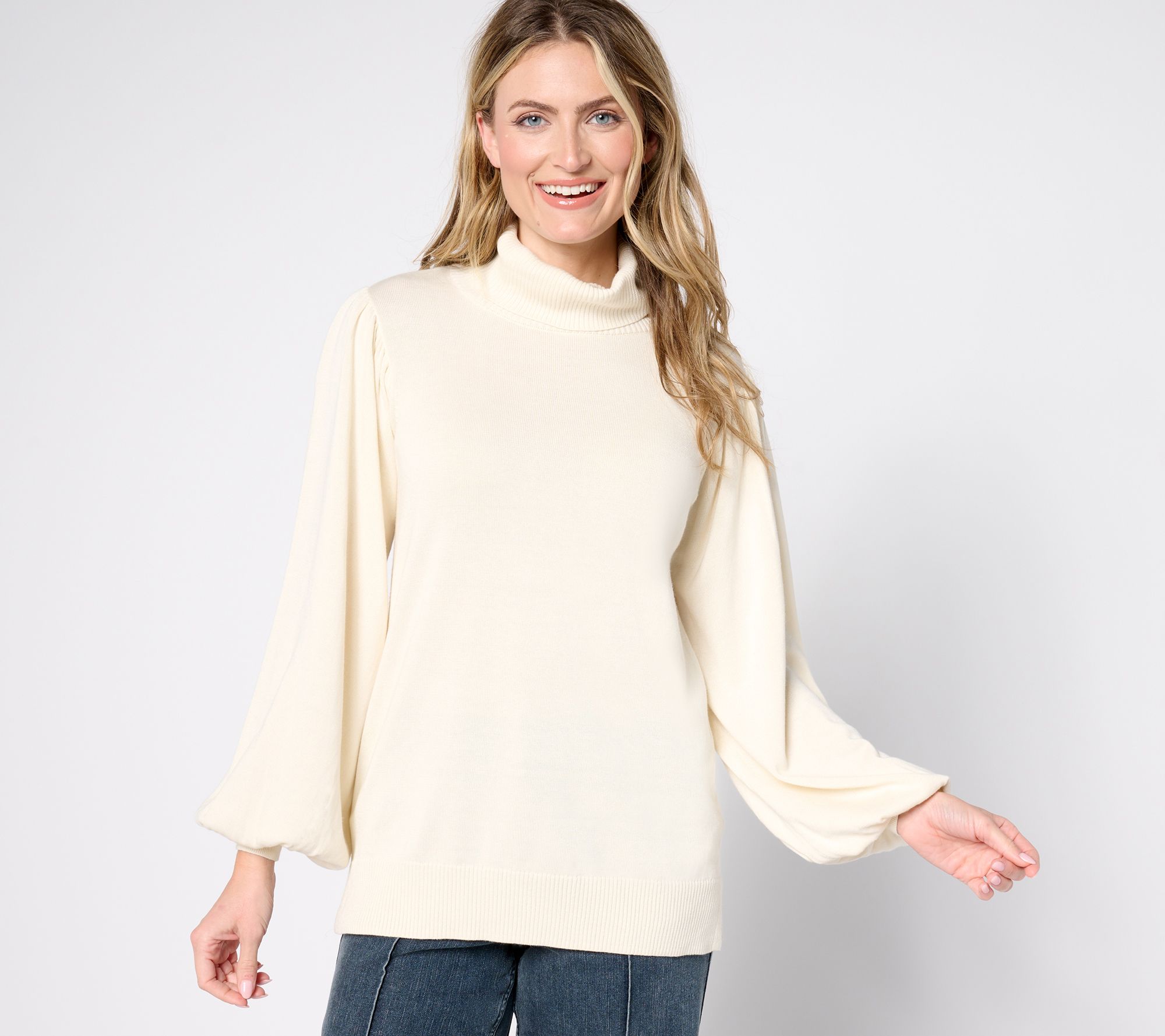 "As Is" Belle by Kim Gravel Blouson Sleeve Turtleneck Sweater