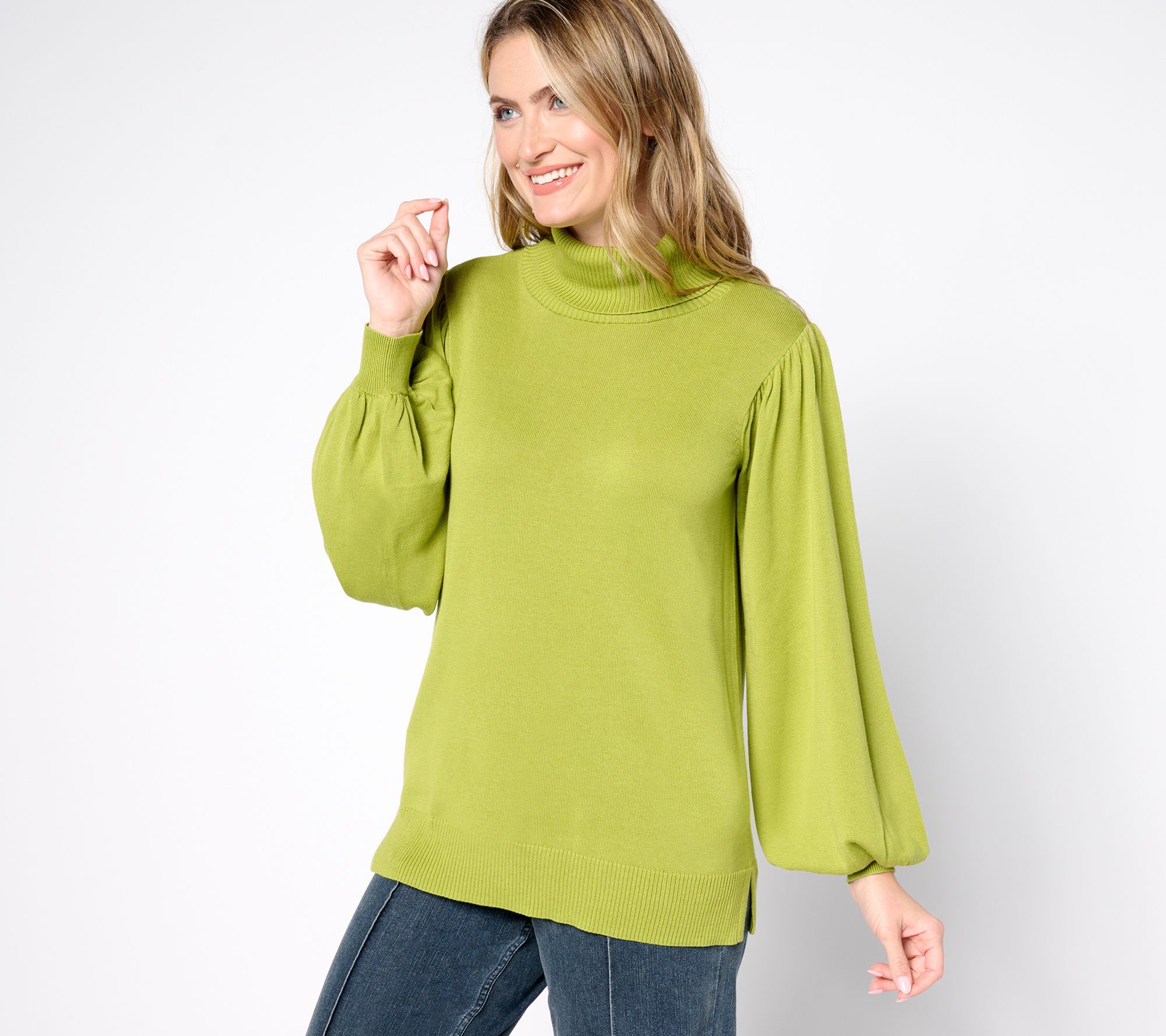 "As Is" Belle by Kim Gravel Blouson Sleeve Turtleneck Sweater