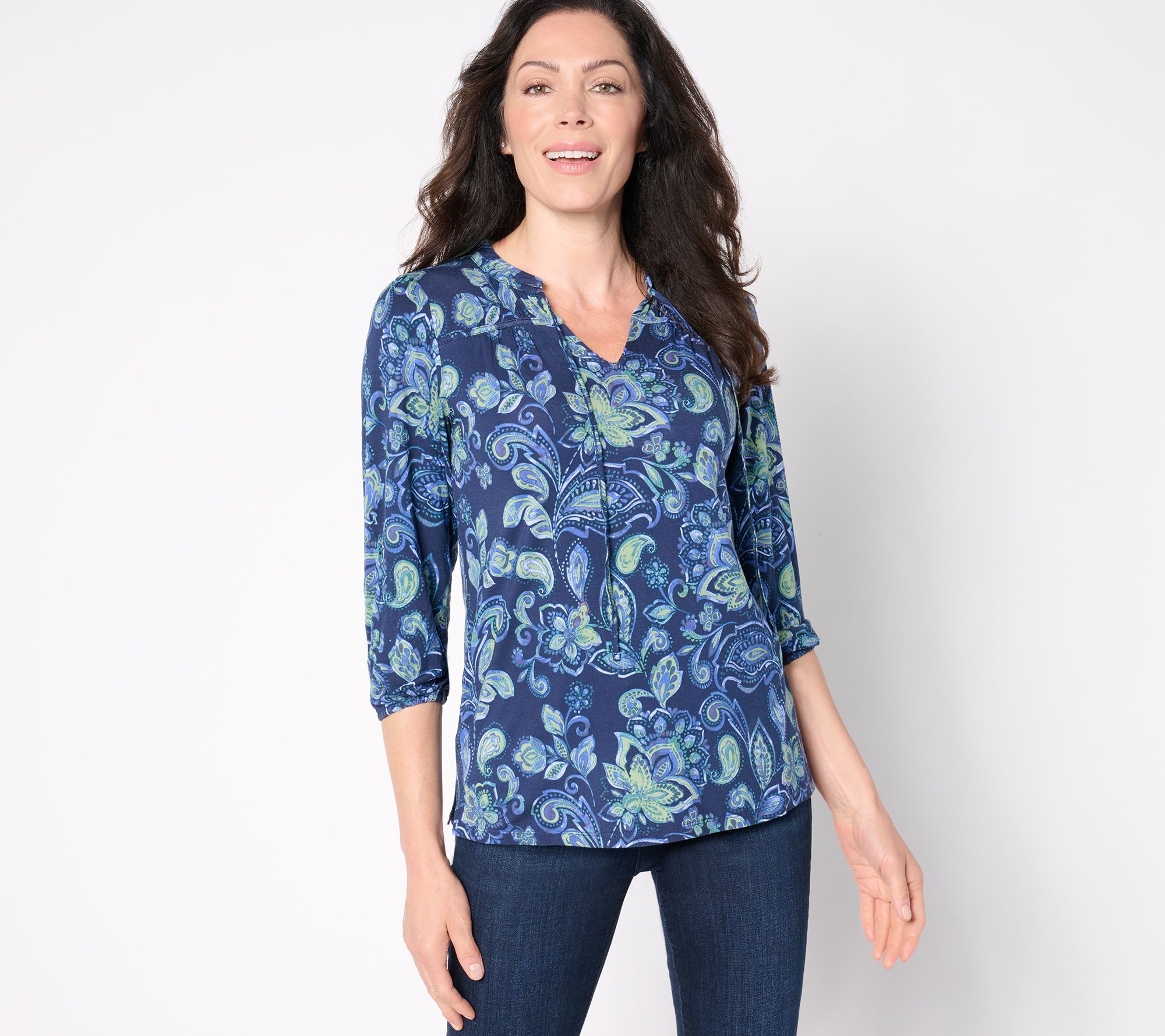 "As Is" Belle by Kim Gravel Rayon Spandex Fall Flora 3/4 Sleeve Top