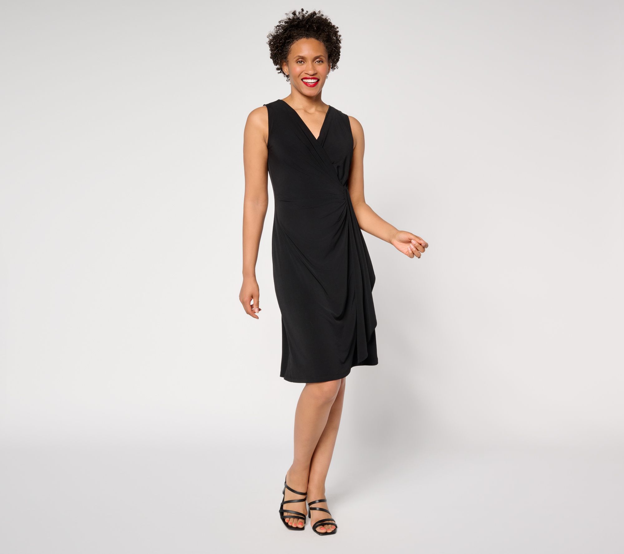 Susan Graver Tall Liquid Knit Faux Wrap Cascade Dress