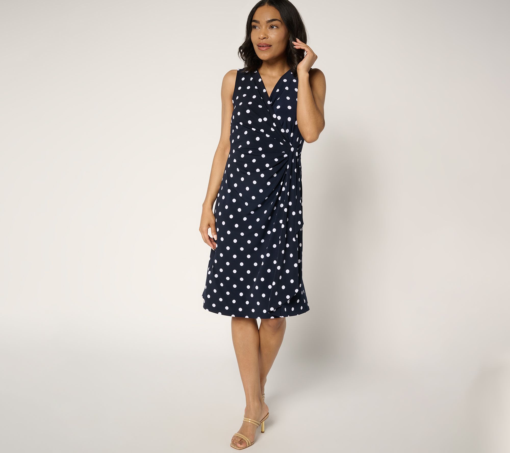 Susan Graver Tall Liquid Knit Faux Wrap Cascade Dress