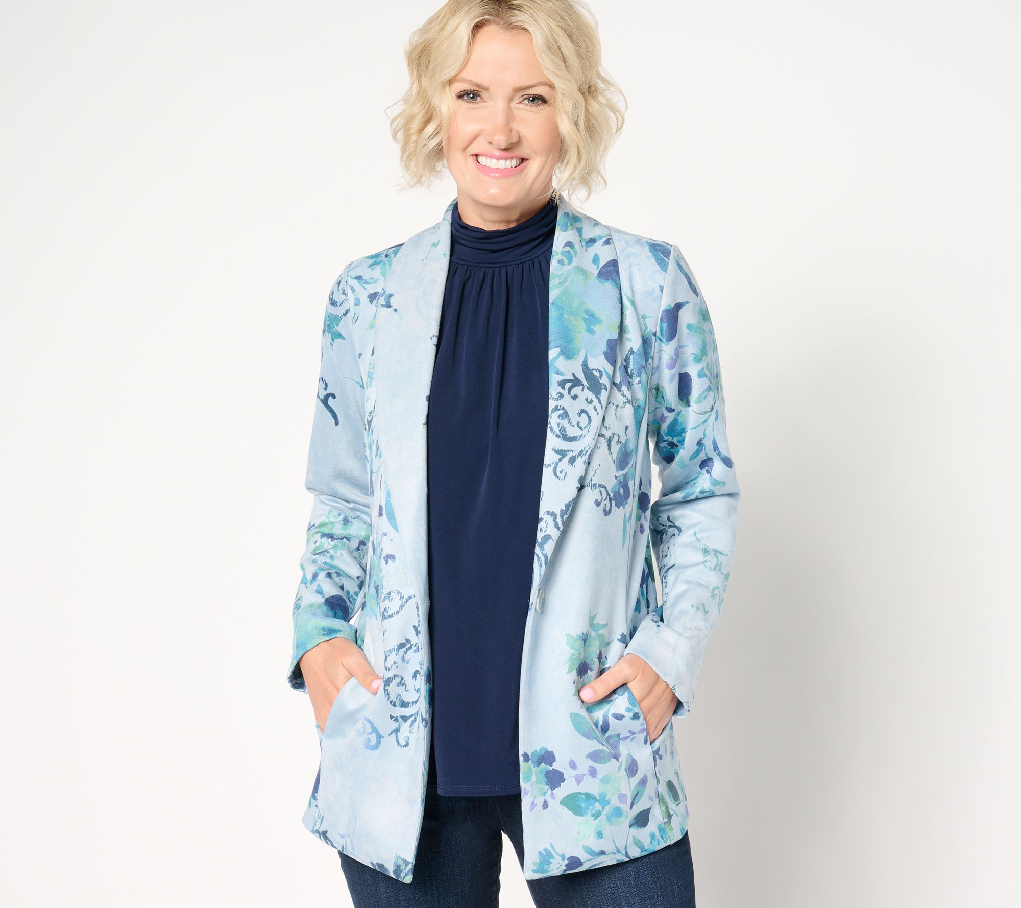 "As Is" GRAVER Susan Graver Reg Printed Faux Suede Shawl Jacket