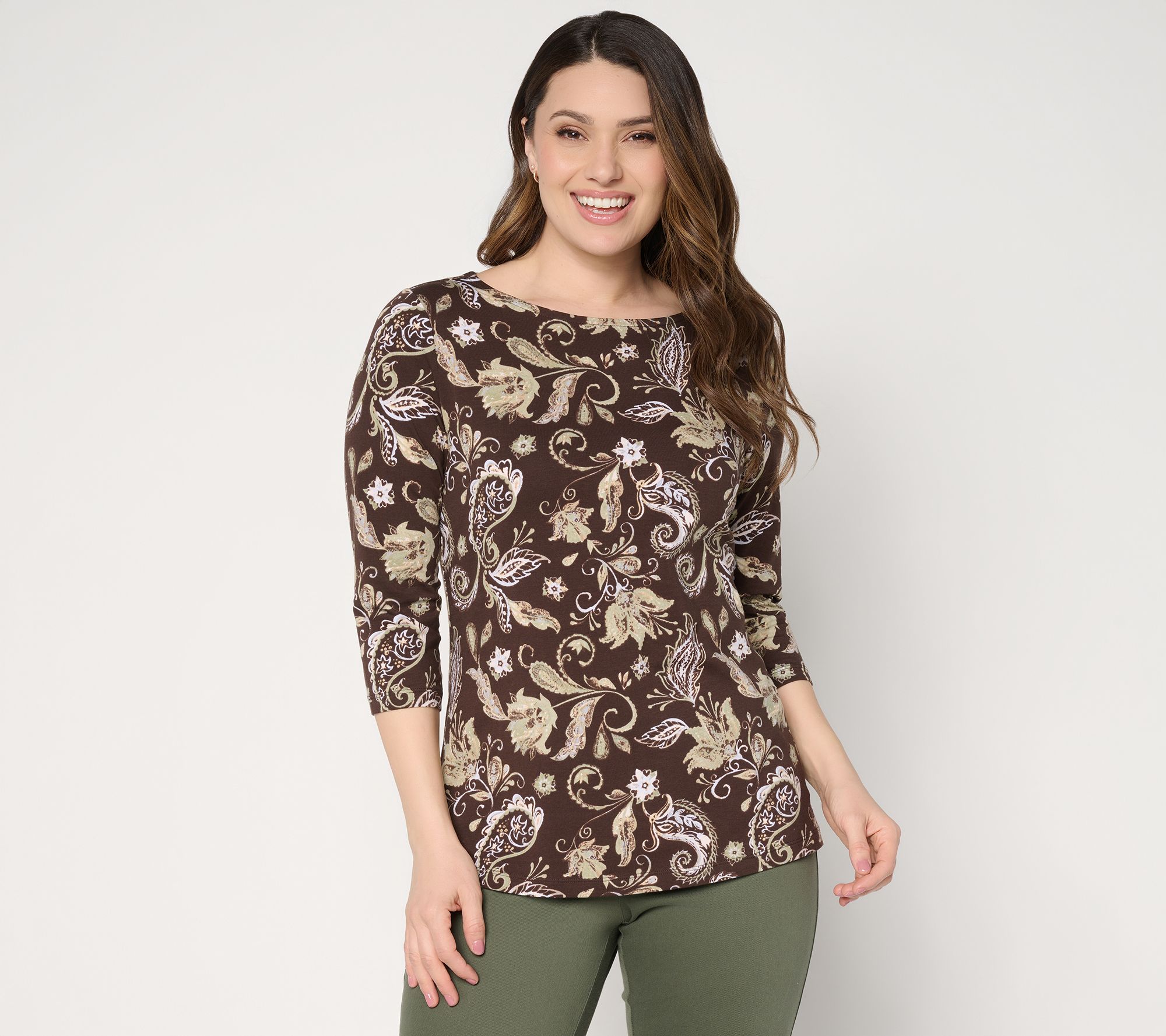 Denim & Co. Printed Favorite Jersey Boat Neck 3/4 Sleeve Top