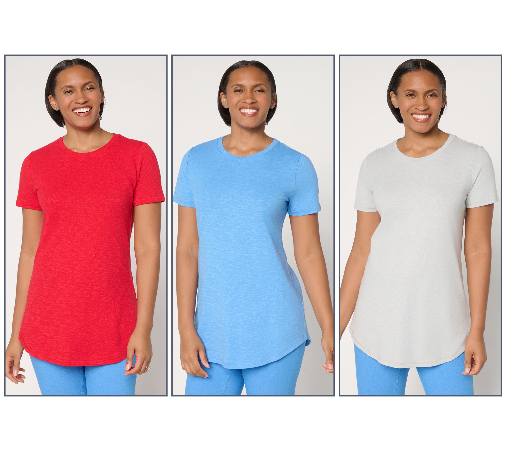 Denim & Co. Essentials Petite Linen Blend 3-Pack Tunics