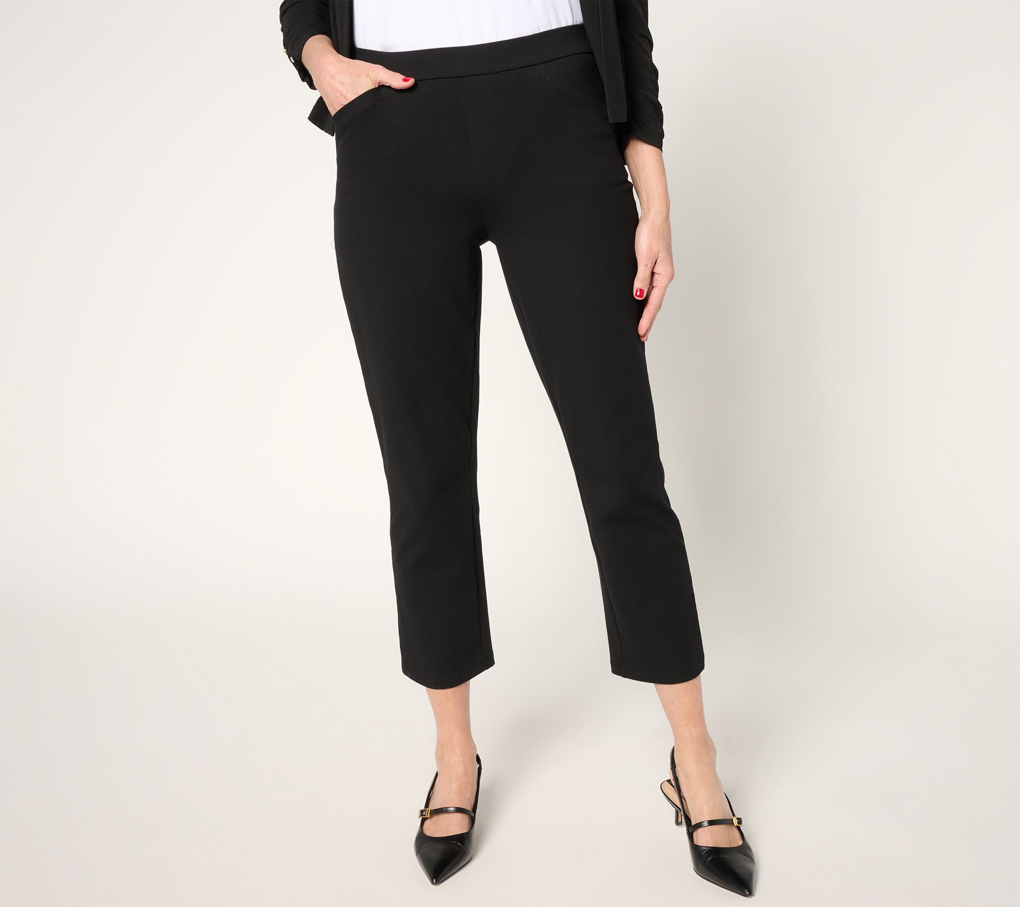 Susan Graver Weekend Petite Travel Knit Slim Leg Crop Pants