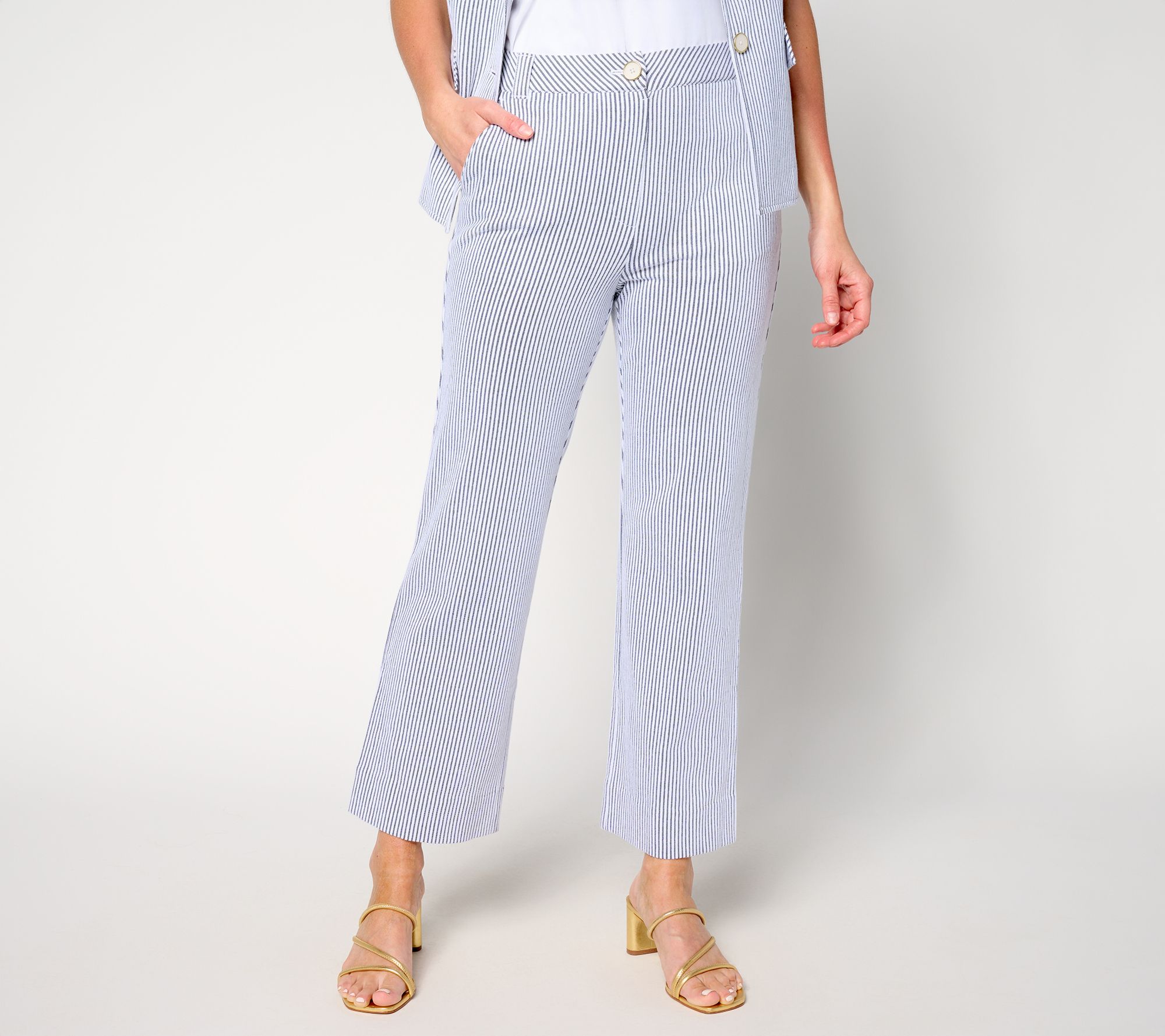 Isaac Mizrahi Live! Tall Yacht Club Knit Seersucker Ankle Pants