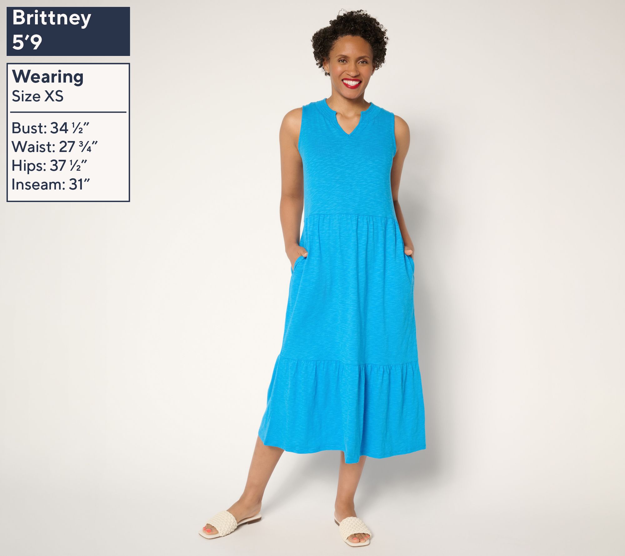 Denim & Co. Linen Blend Midi Dress with Smock Neck - QVC.com