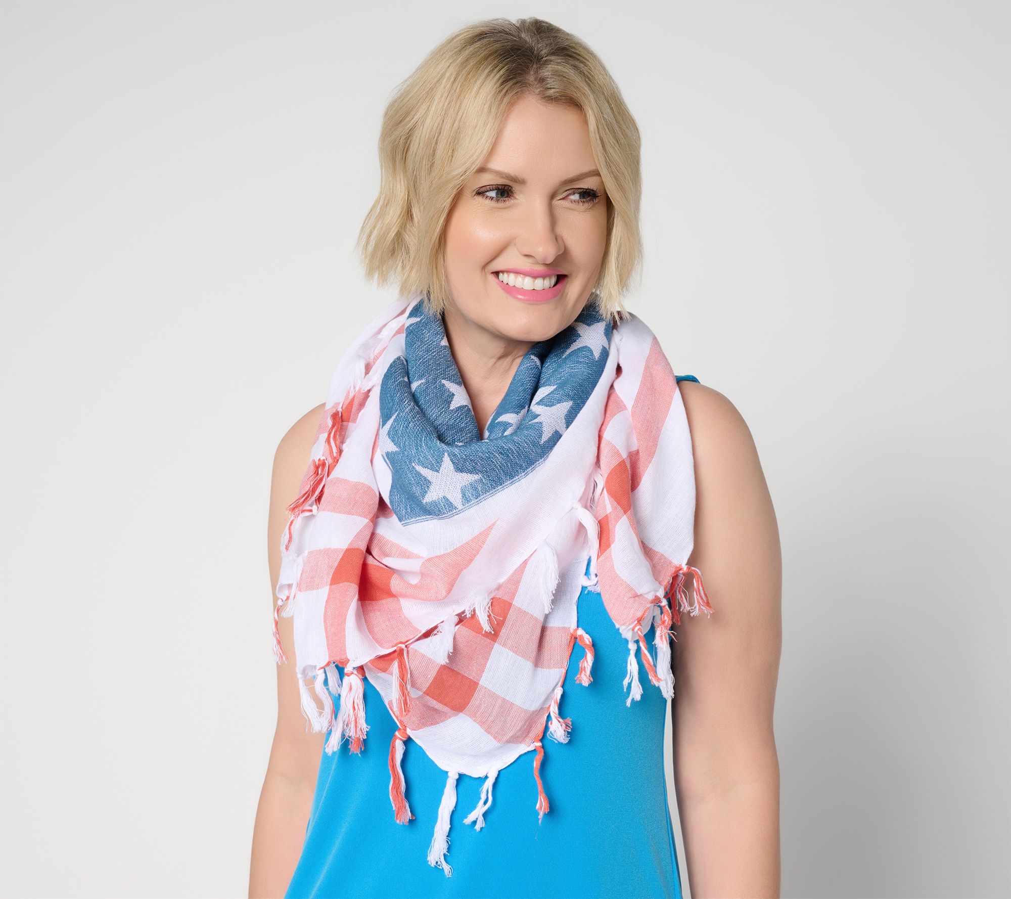 Denim & Co. Americana 100% Cotton Stars & Stripes Printed Scarf
