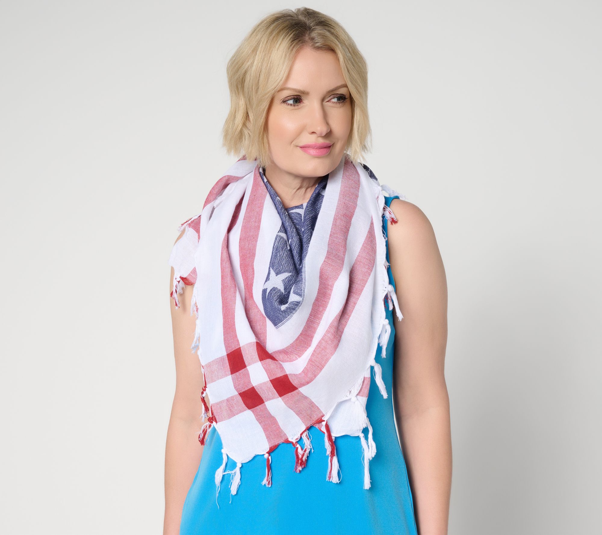 Denim & Co. Americana 100% Cotton Stars & Stripes Printed Scarf
