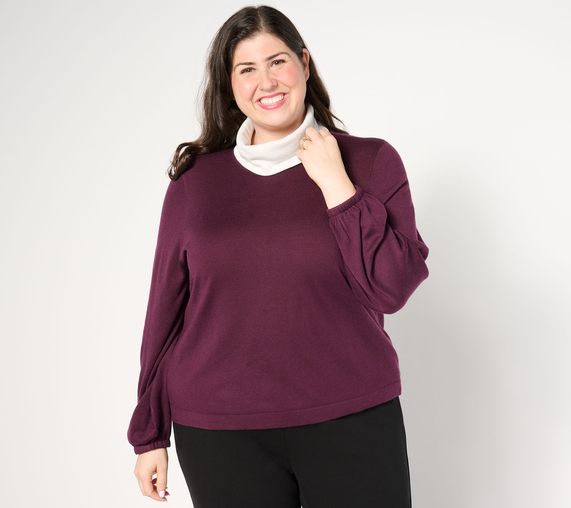 "As Is" by Stacy London Mock Neck Sweater with Gathered Sleeve
