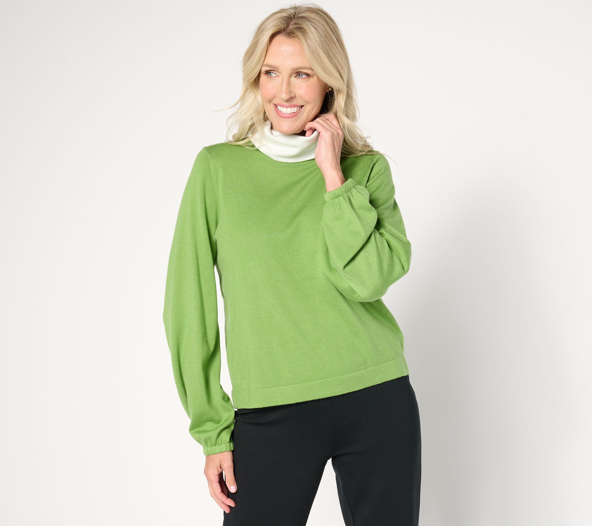 "As Is" by Stacy London Mock Neck Sweater with Gathered Sleeve