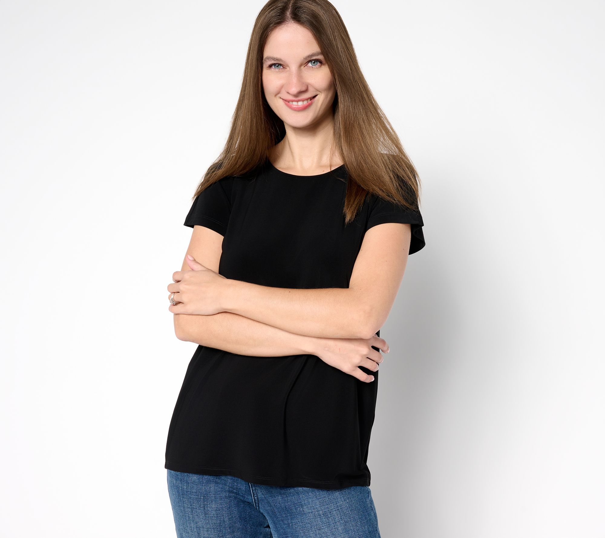 GRAVER Susan Graver Petite LK Luxe Extended Sleeve Top