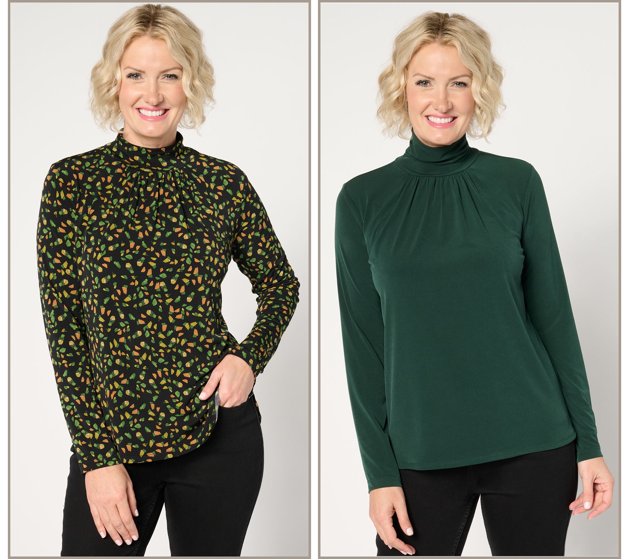"As Is" Susan Graver Set of Two Liquid Knit Mock Neck Tops