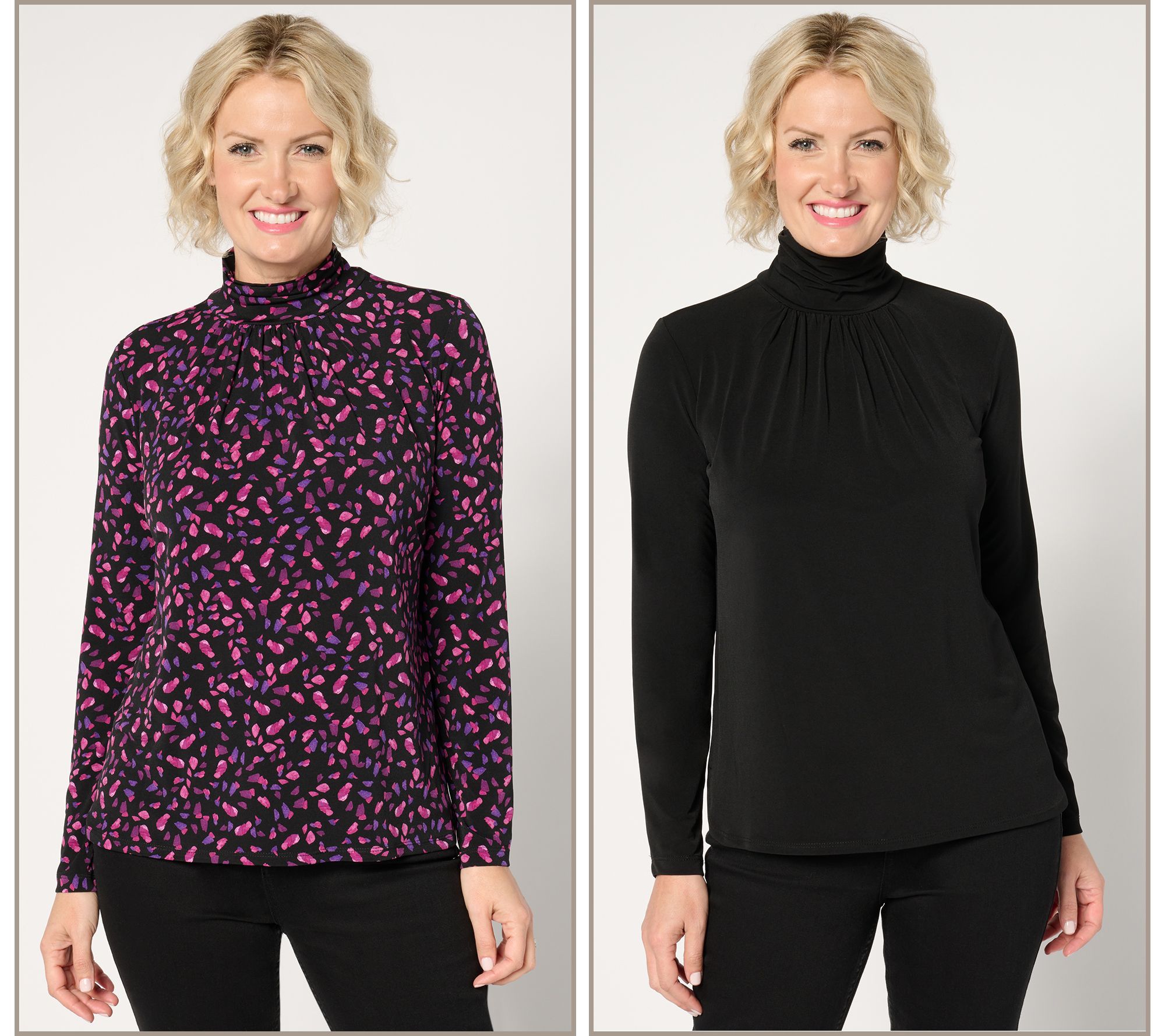 "As Is" Susan Graver Set of Two Liquid Knit Mock Neck Tops