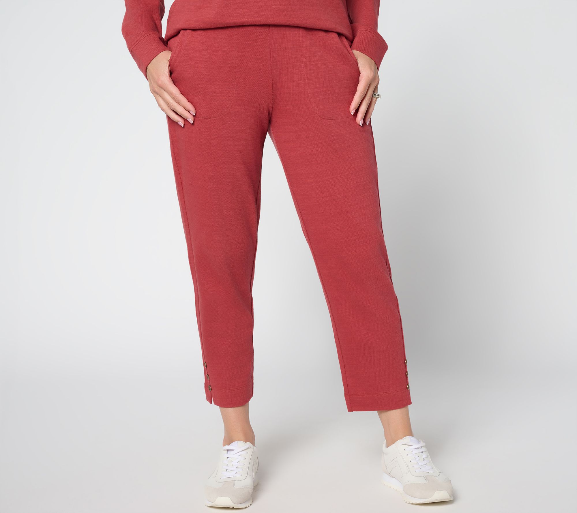 Denim & Co. Active Petite Textured Cotton Straight Leg Crop Pants