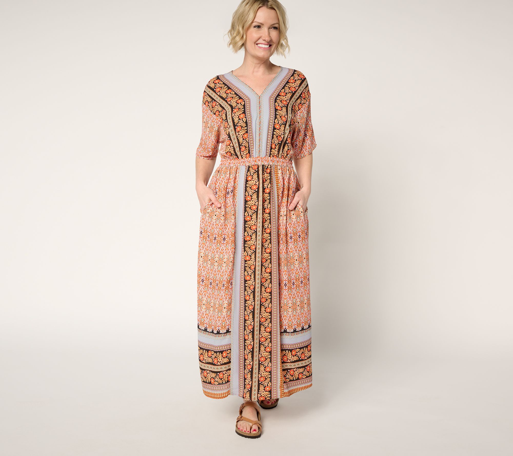"As Is" Belle Boho by Kim Gravel Regular Lotus Sunrise Border Dress