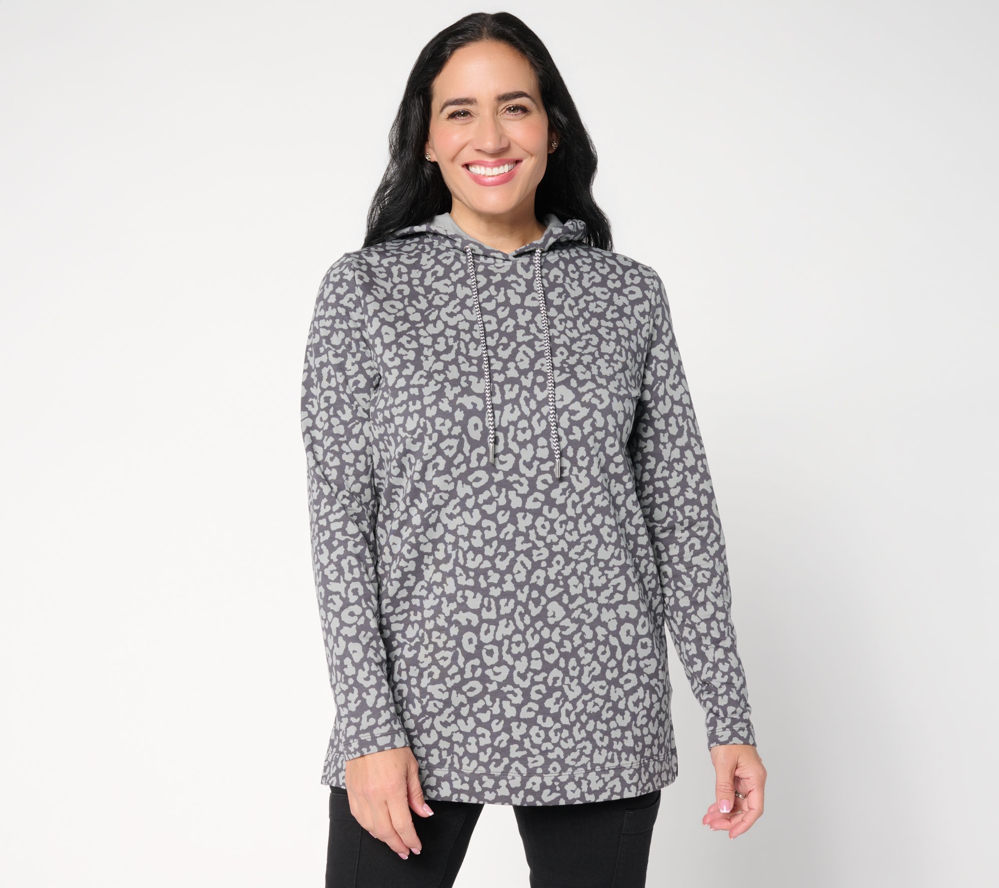 Denim & Co. Active French Terry Animal Print Tunic Pullover
