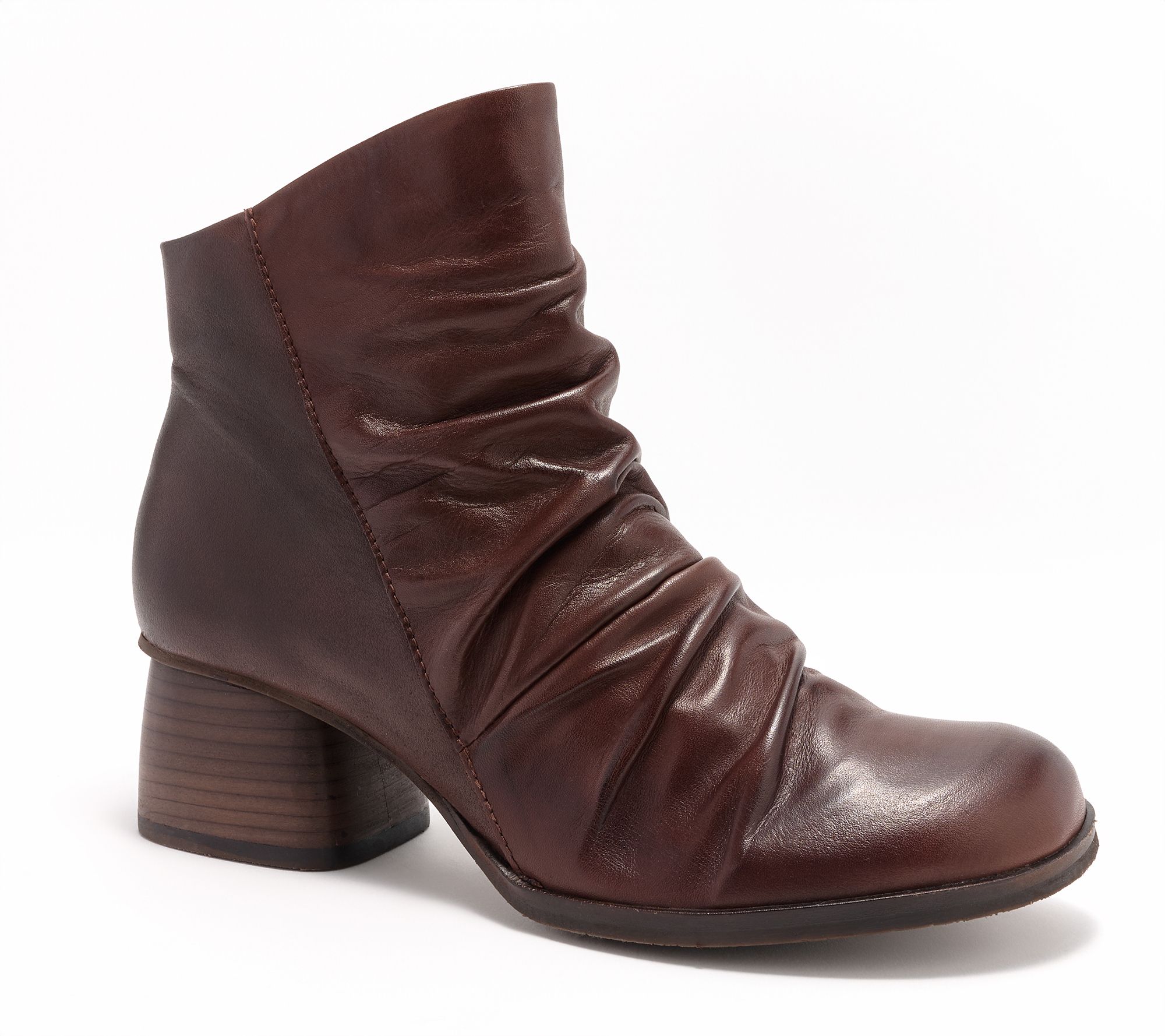 Miz Mooz Ruched Leather Heeled Ankle Boots - Octavia