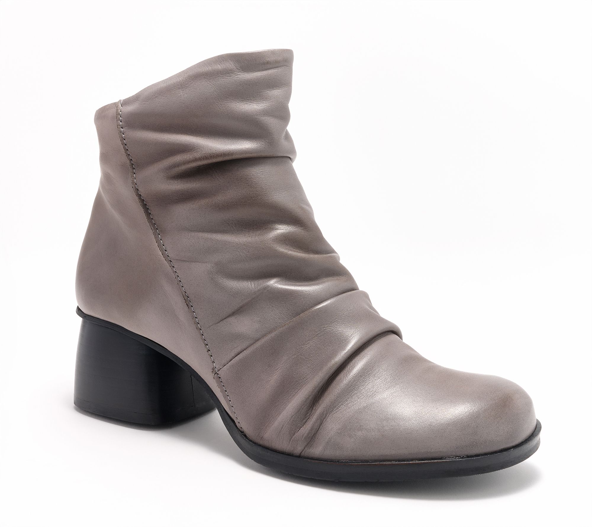 Miz Mooz Ruched Leather Heeled Ankle Boots - Octavia