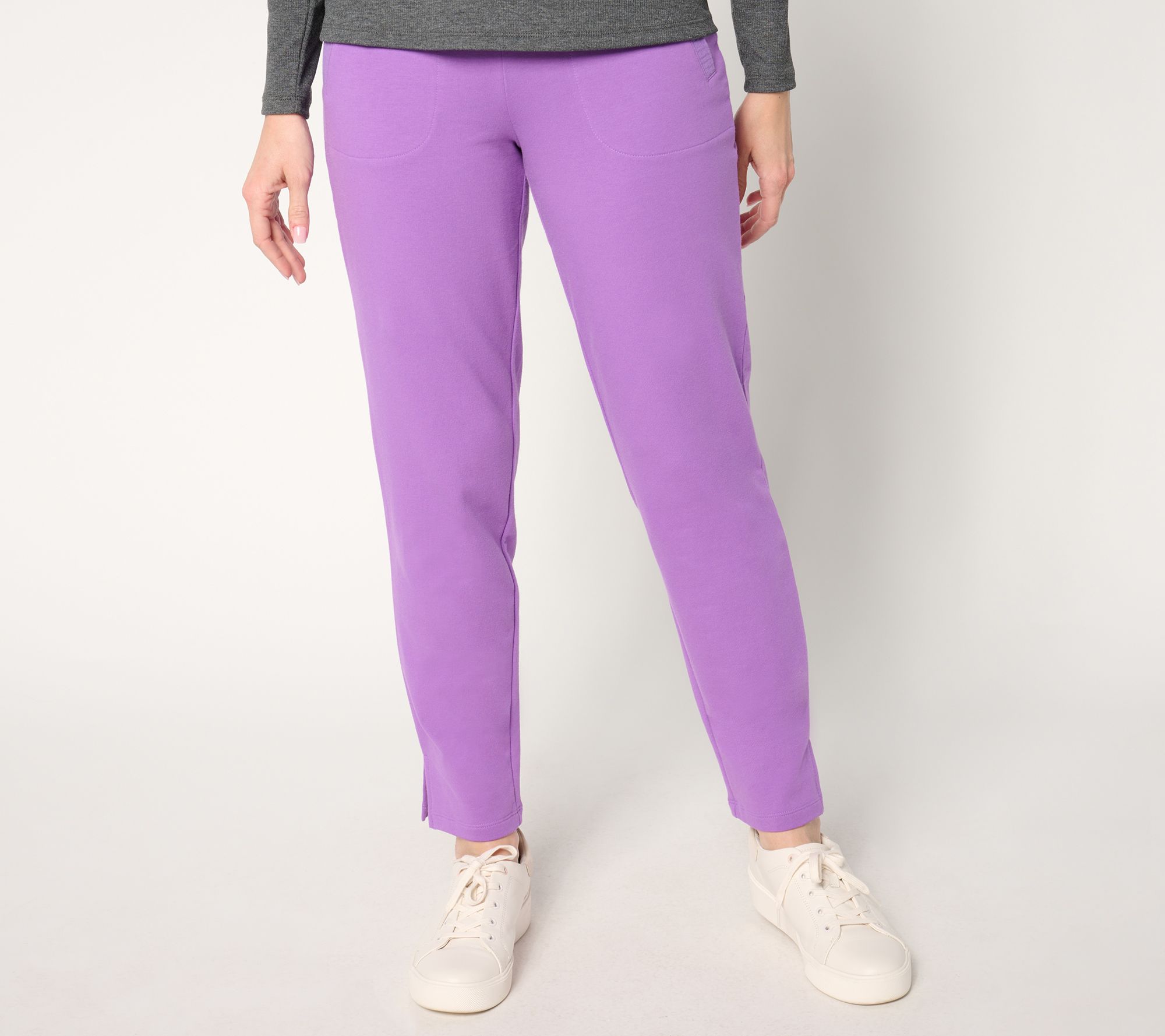 "As Is" Denim & Co. Active Reg French Terry Ankle Pant with Gauze Detail