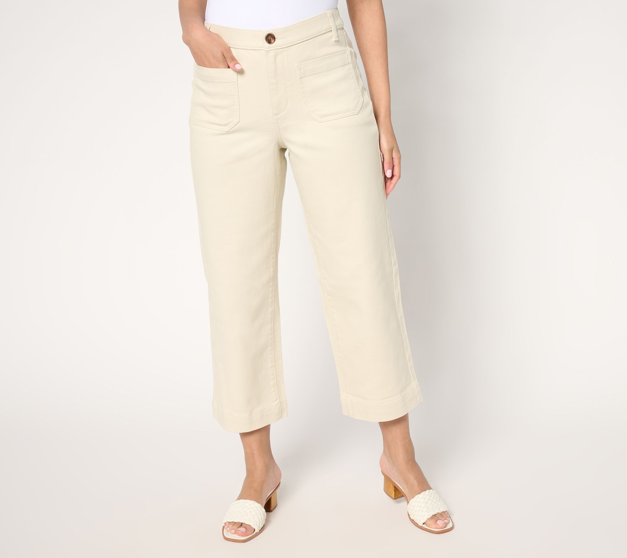 "As Is" Denim & Co. Petite Twill Wide Leg Crop Pant w/ Patch Pockets